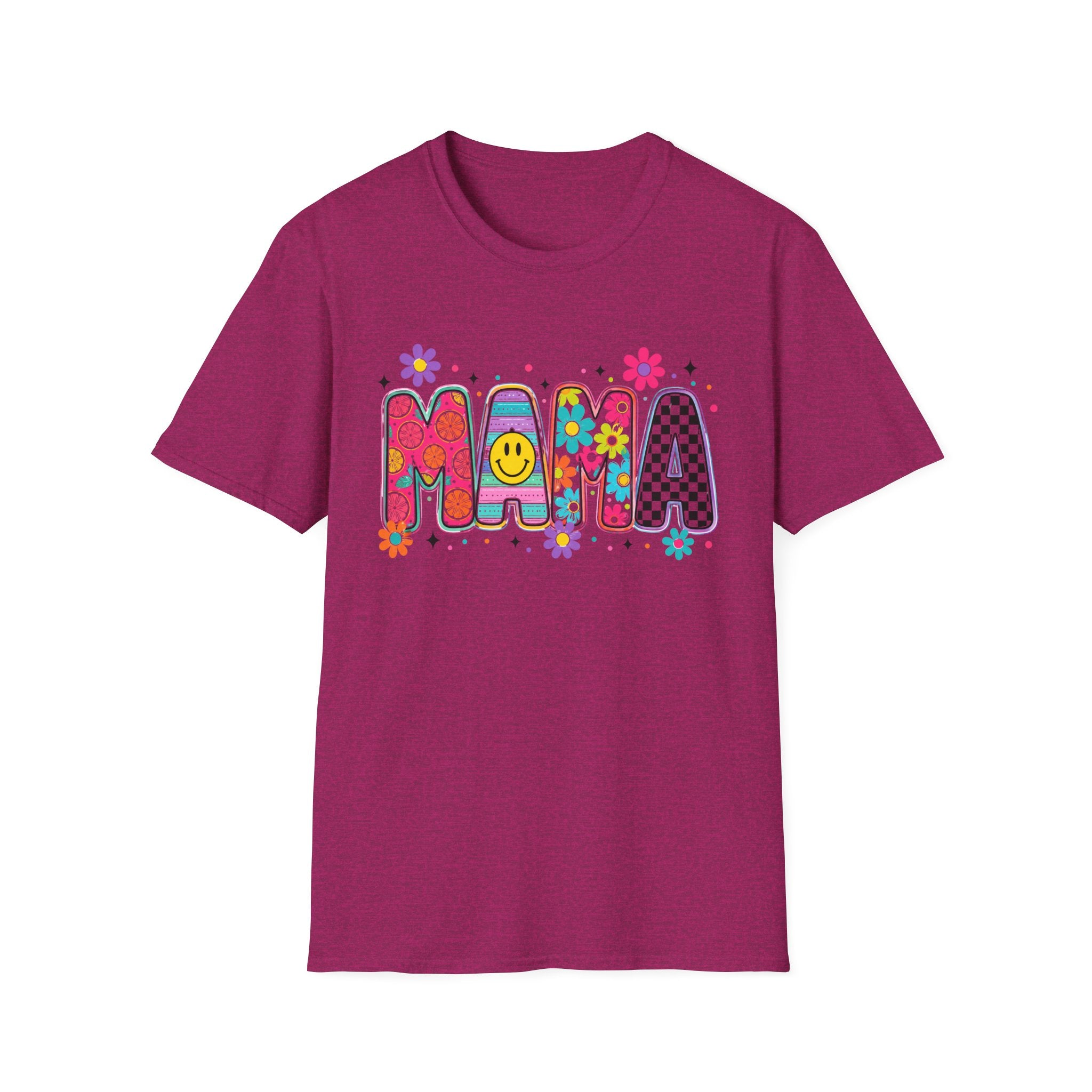 Mama Retro Floral Smiley T-Shirt — 70s Vibe Mother's Day Tee