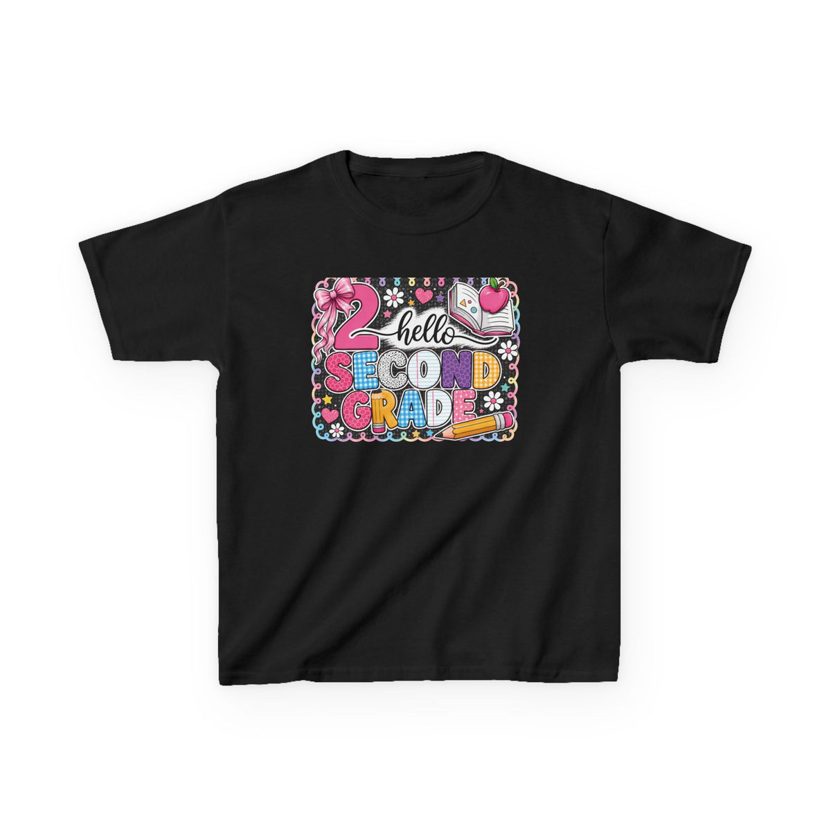 Second Grade Kids T‑Shirt - "Hello Second Grade" Colorful School Back-to-School Tee