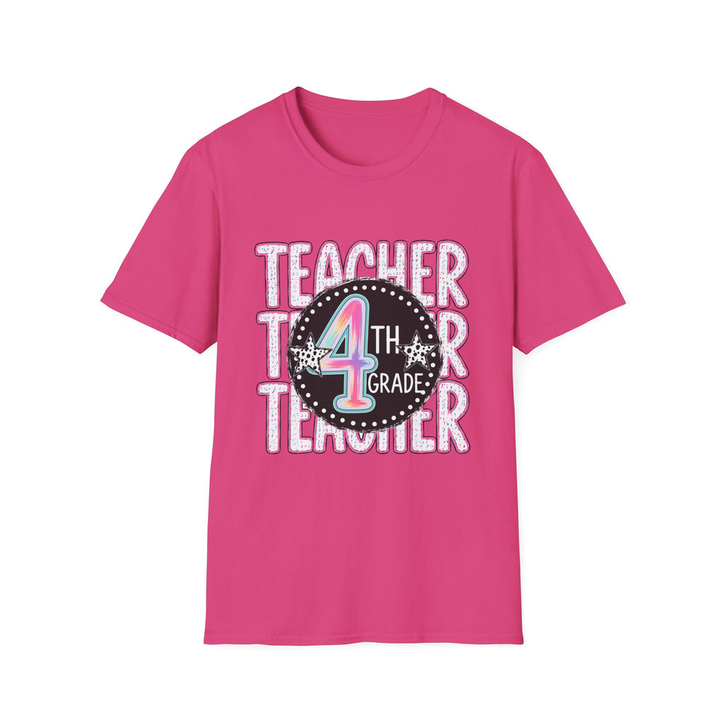 4th Grade Teacher T-Shirt – Cute Rainbow Chalkboard Teacher Tee