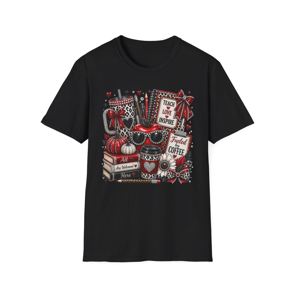 Teacher Love Inspire T‑Shirt — Fueled by Coffee Back‑to‑School Tee for Educators