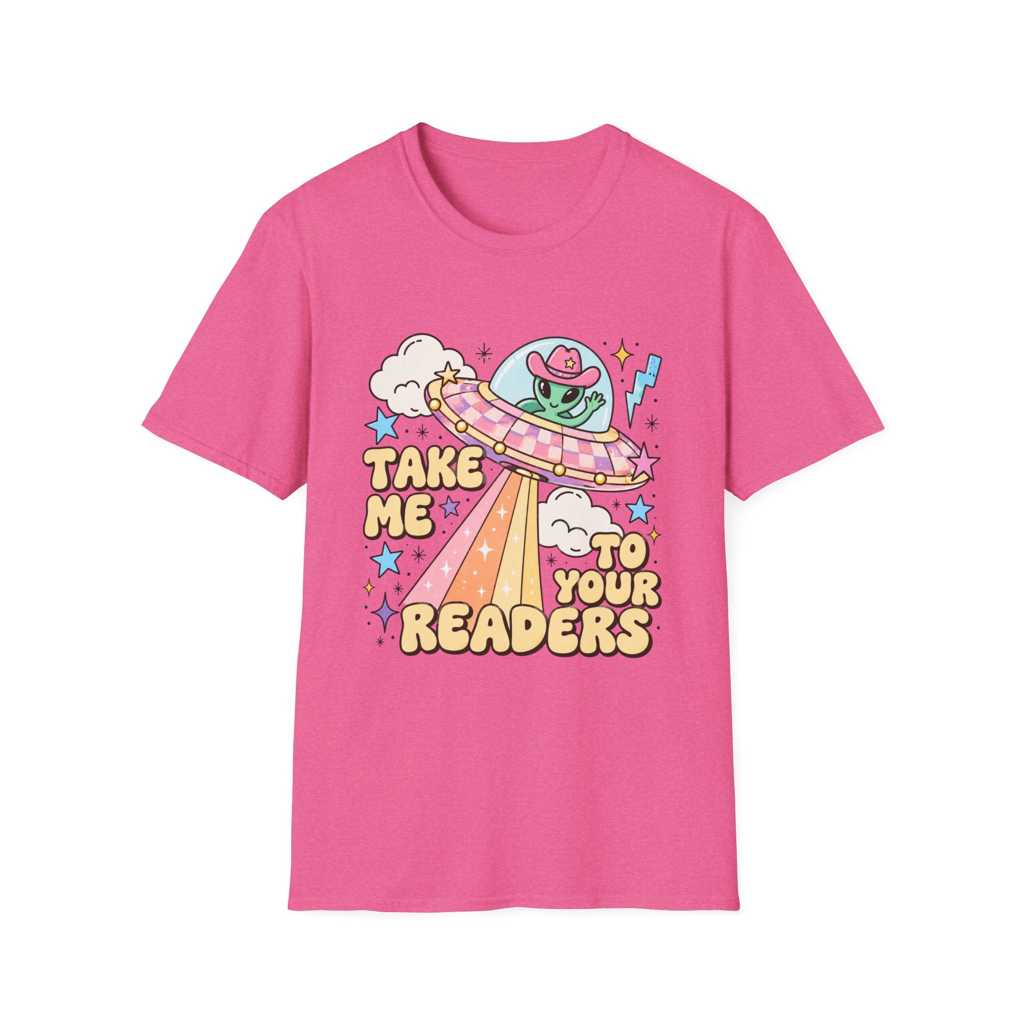 T-Shirt — “Take Me to Your Readers” Alien UFO Cute Graphic Tee