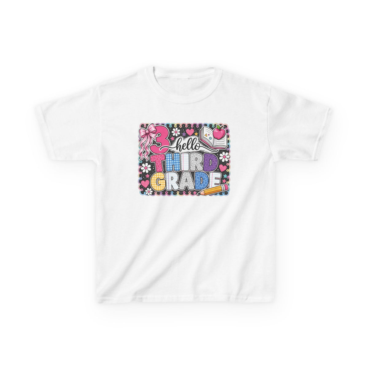 Third Grade Kids T-Shirt — "Hello Third Grade" Colorful Back-to-School Tee