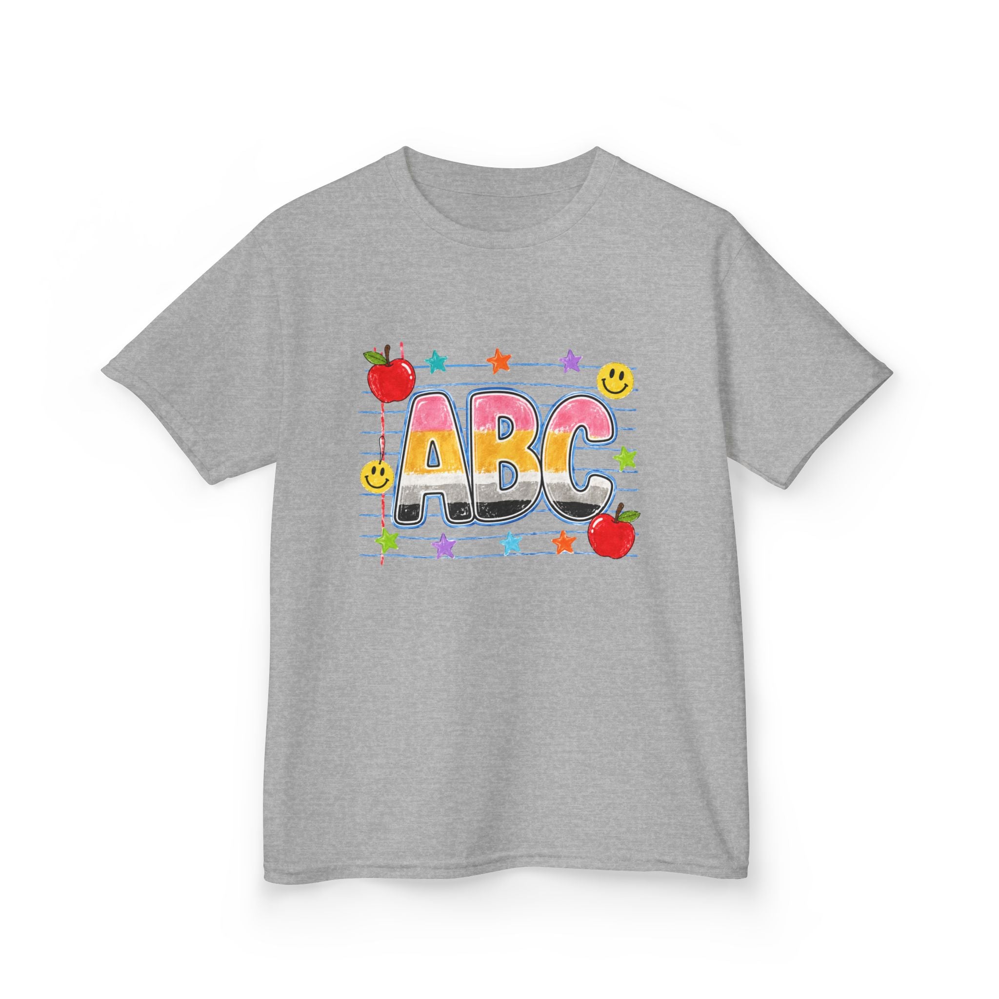 Kids ABC School T-Shirt — Colorful Back-to-School Tee with Apples & Stars