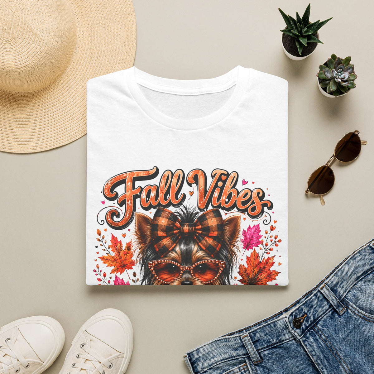 Fall Vibes T‑Shirt — Autumn Pumpkin Dog Graphic Tee