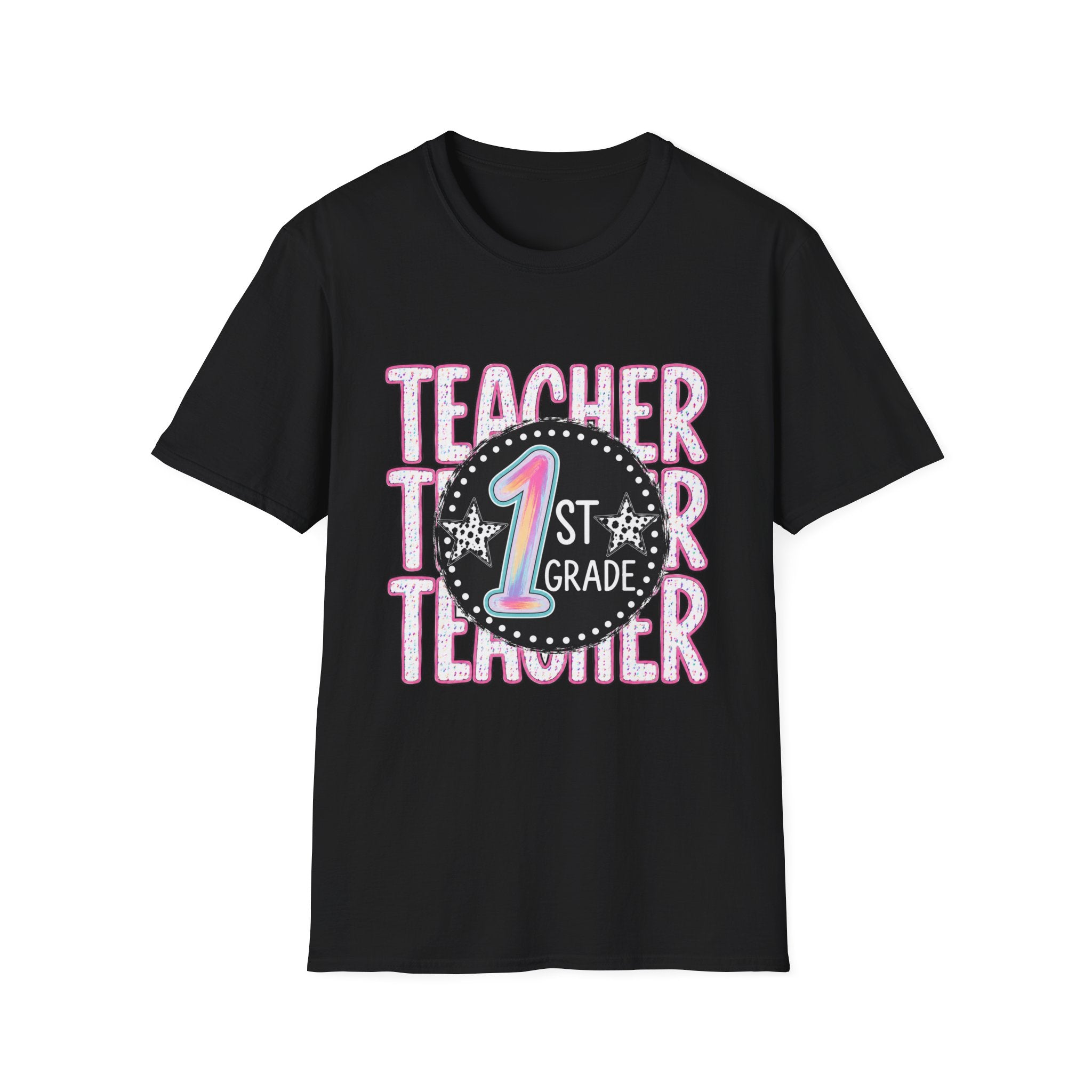 1st Grade Teacher T‑Shirt — Cute Pink Chalkboard Design for Elementary Teachers