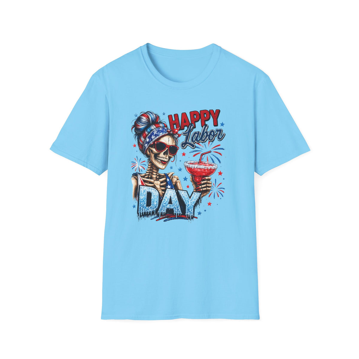 Labor Day Skull Tee — "Happy Labor Day" Patriotic Skull Graphic T-Shirt