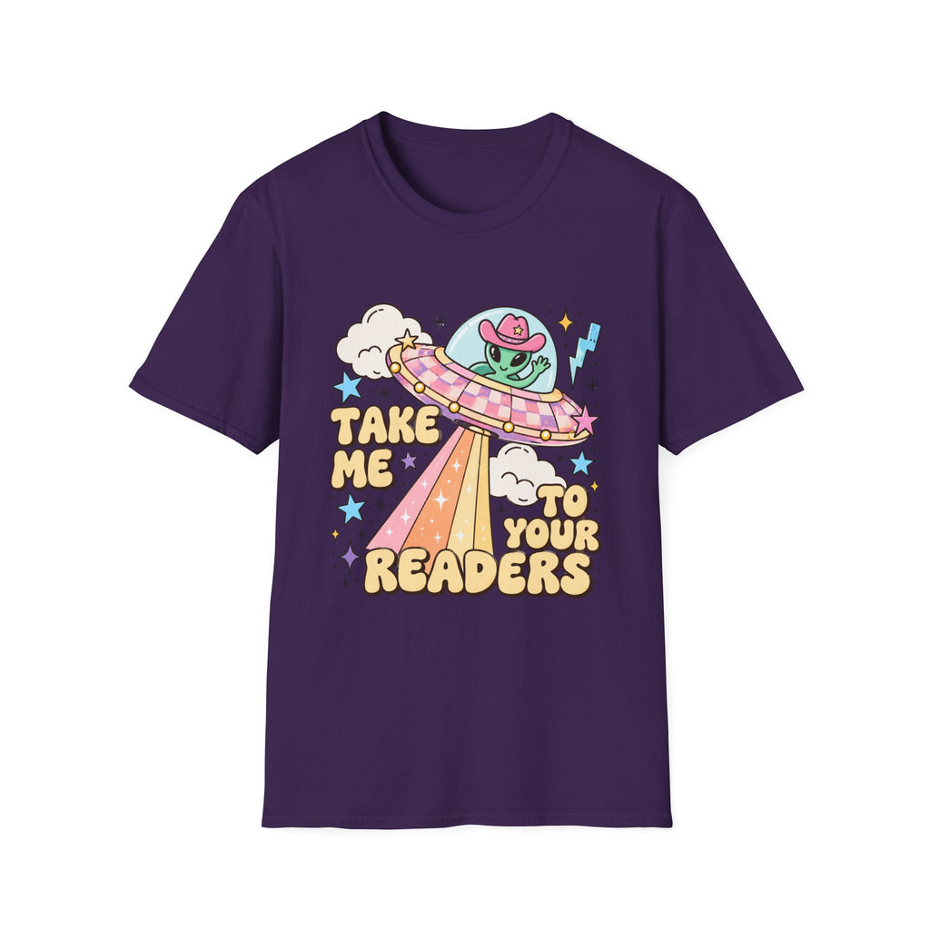 T-Shirt — “Take Me to Your Readers” Alien UFO Cute Graphic Tee