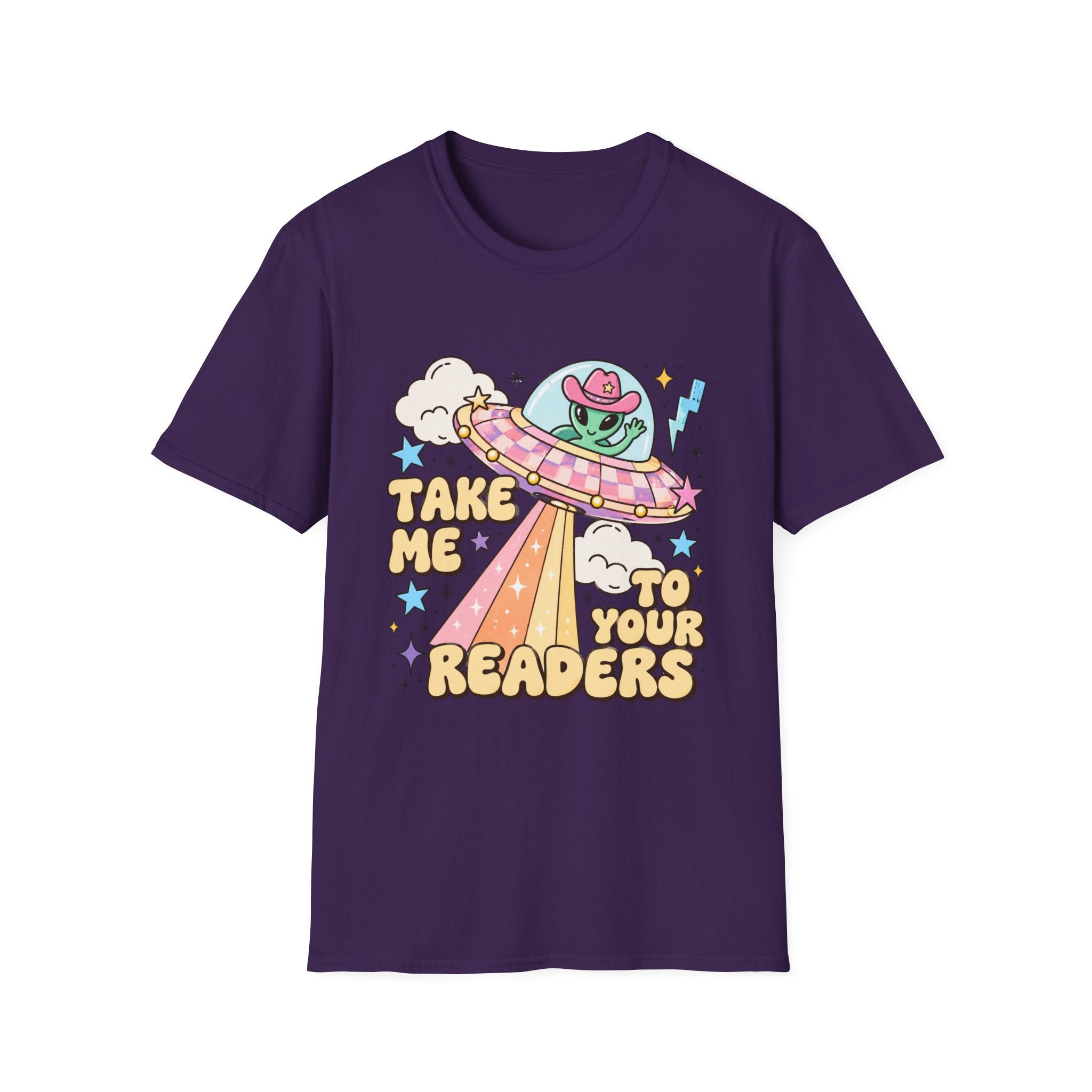 T-Shirt — “Take Me to Your Readers” Alien UFO Cute Graphic Tee