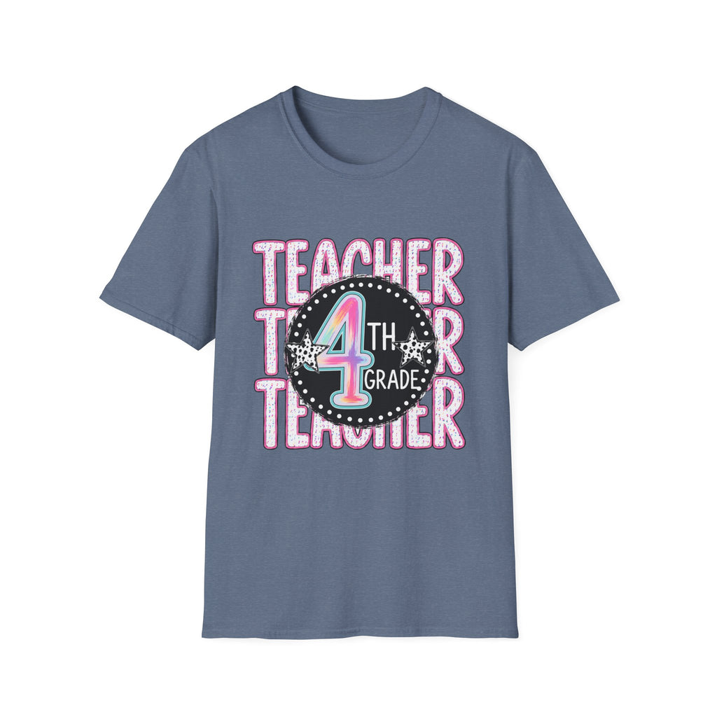 4th Grade Teacher T-Shirt – Cute Rainbow Chalkboard Teacher Tee