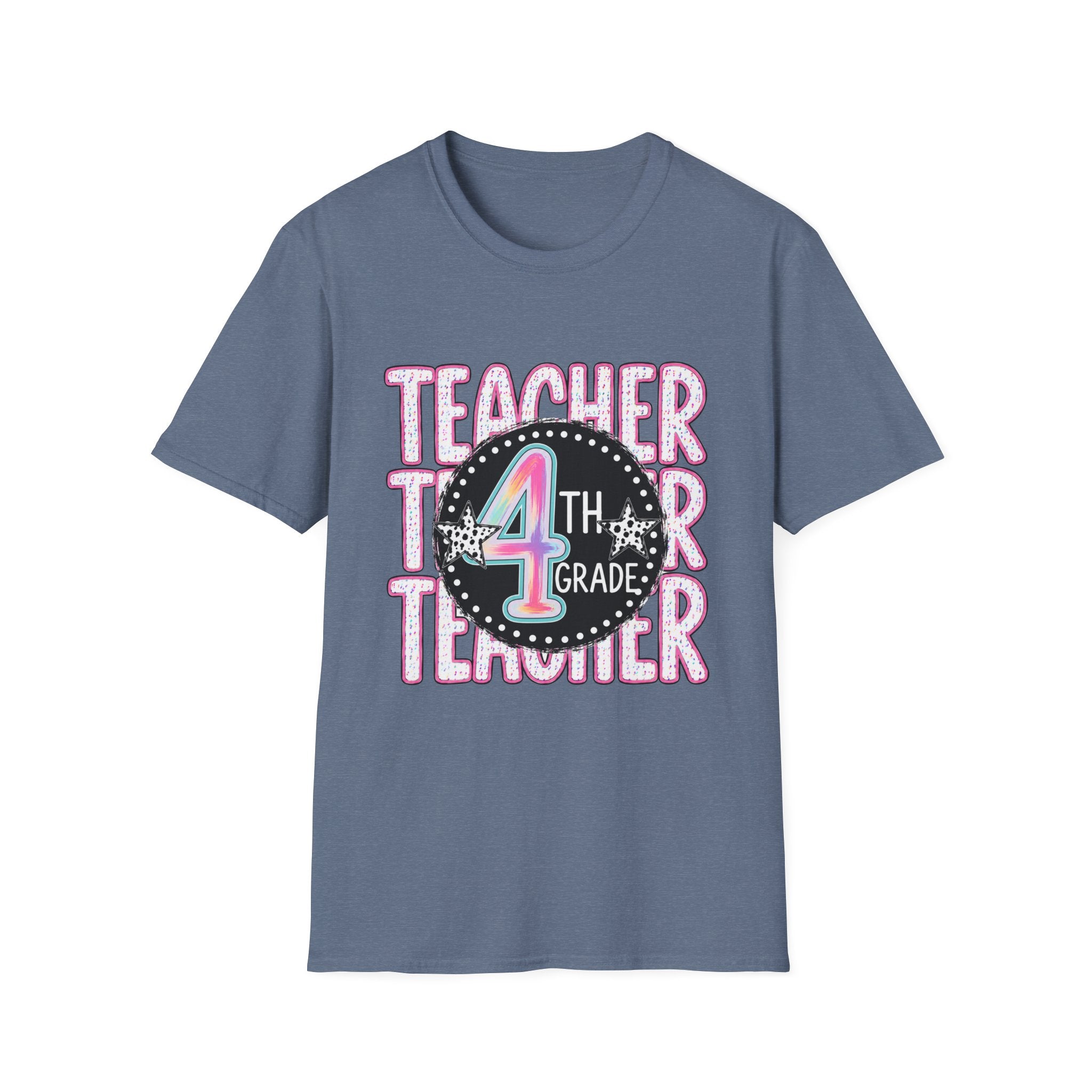 4th Grade Teacher T-Shirt – Cute Rainbow Chalkboard Teacher Tee