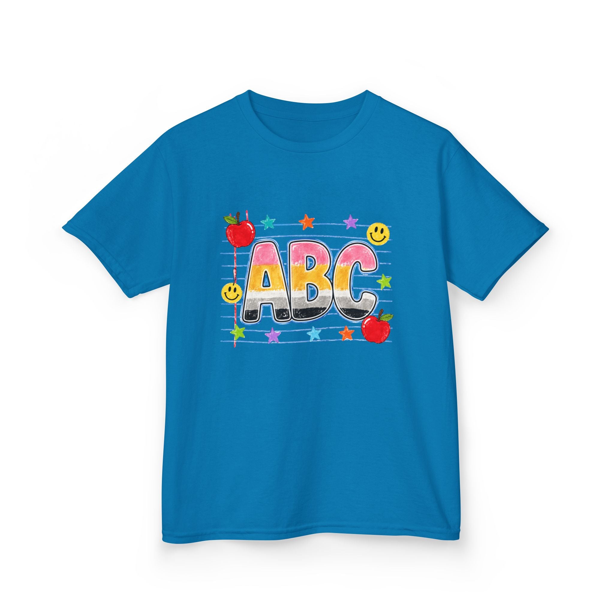 Kids ABC School T-Shirt — Colorful Back-to-School Tee with Apples & Stars