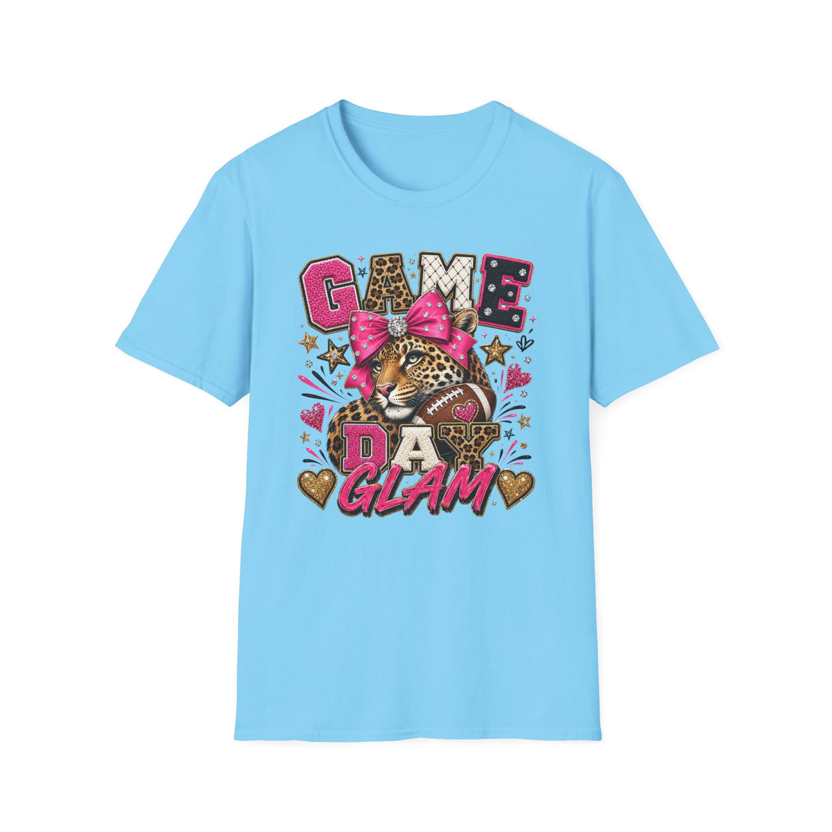 Game Day Glam T-Shirt — Leopard Football Design with Pink Bow