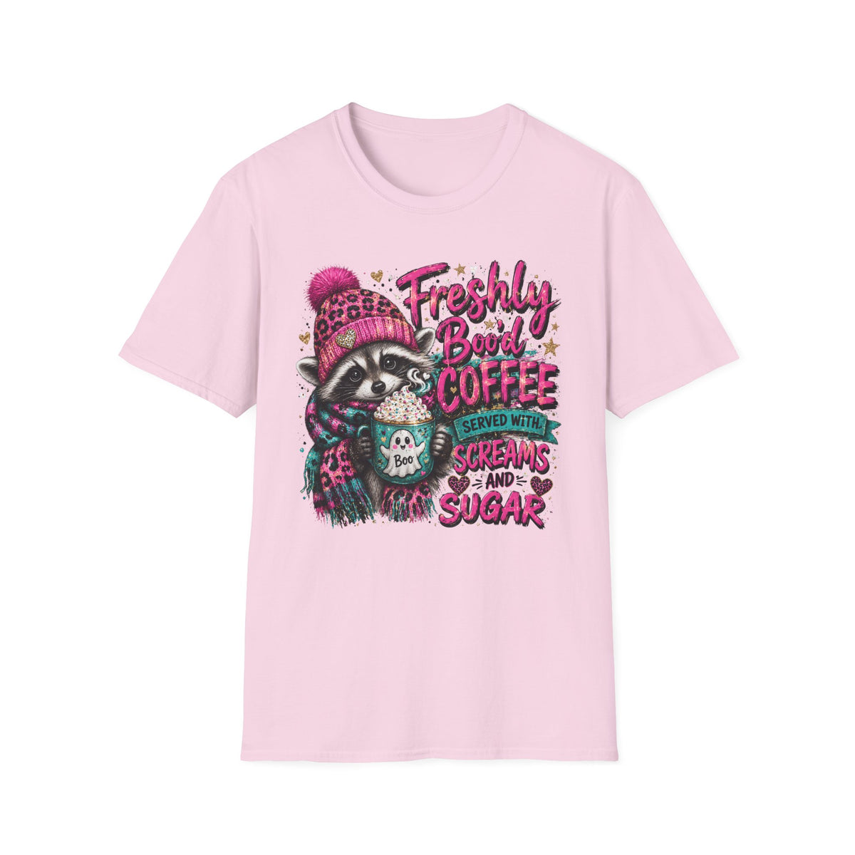 T-Shirt — "Freshly Brewed Coffee" Raccoon Graphic Tee