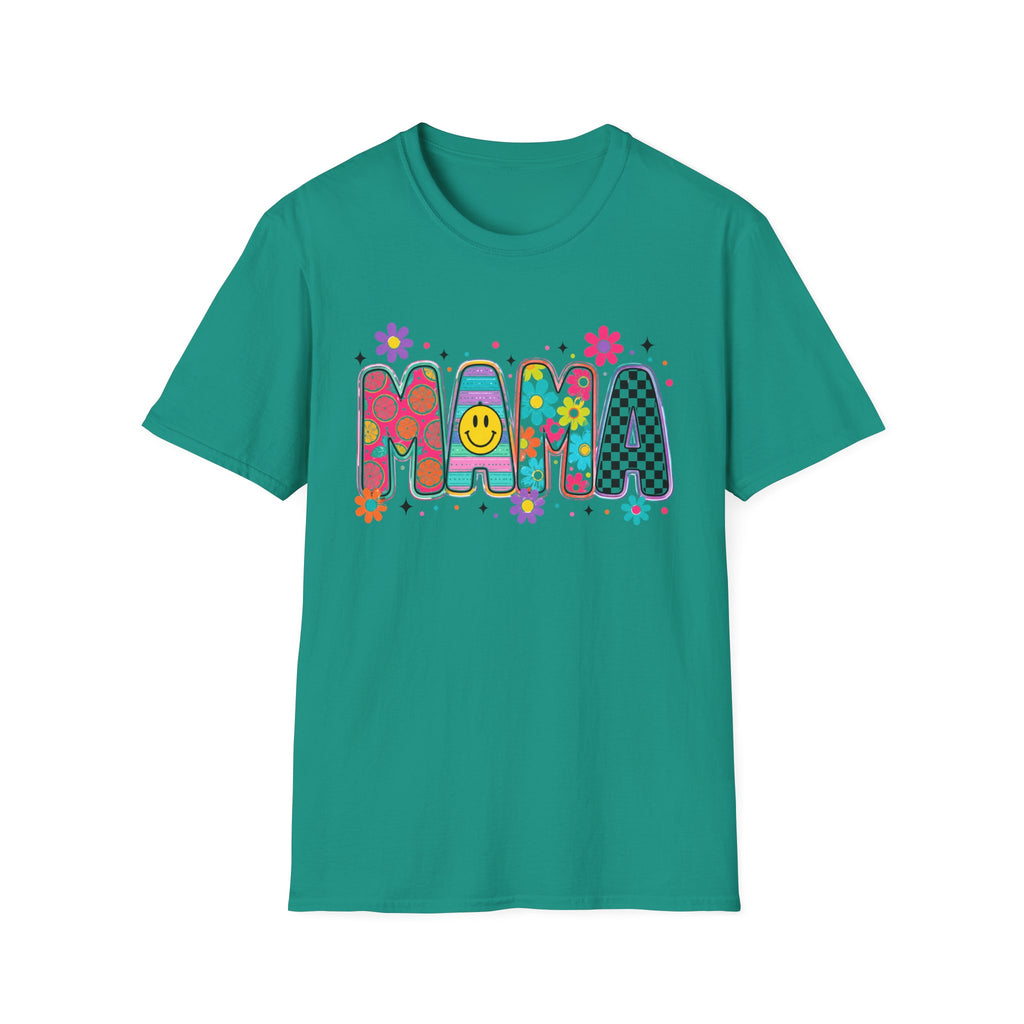 Mama Retro Floral Smiley T-Shirt — 70s Vibe Mother's Day Tee