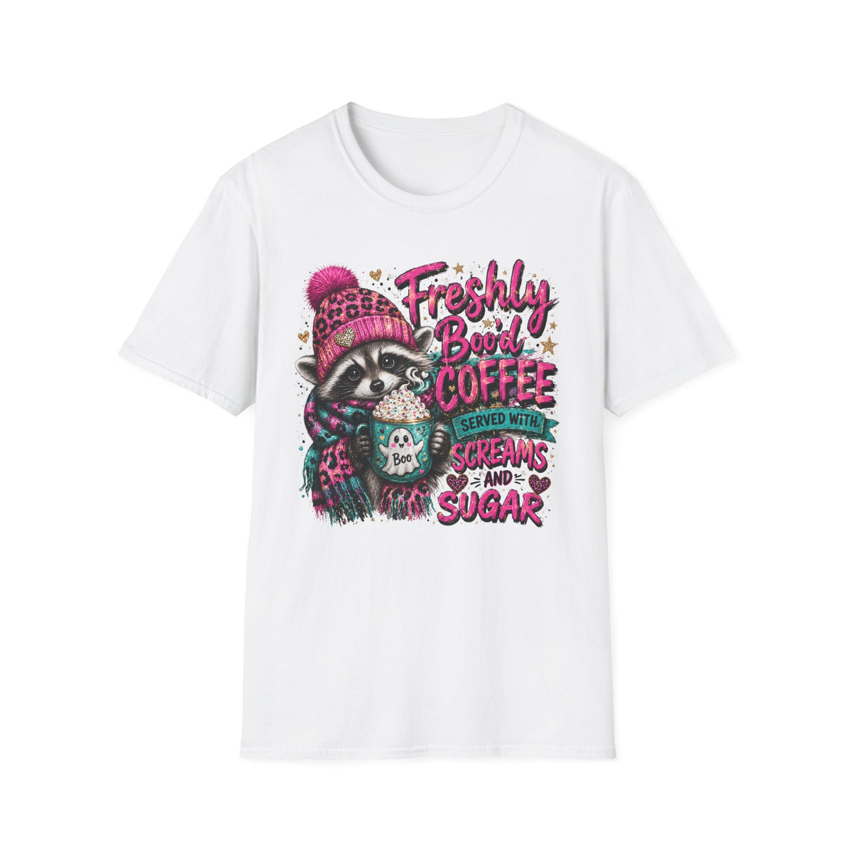 T-Shirt — "Freshly Brewed Coffee" Raccoon Graphic Tee