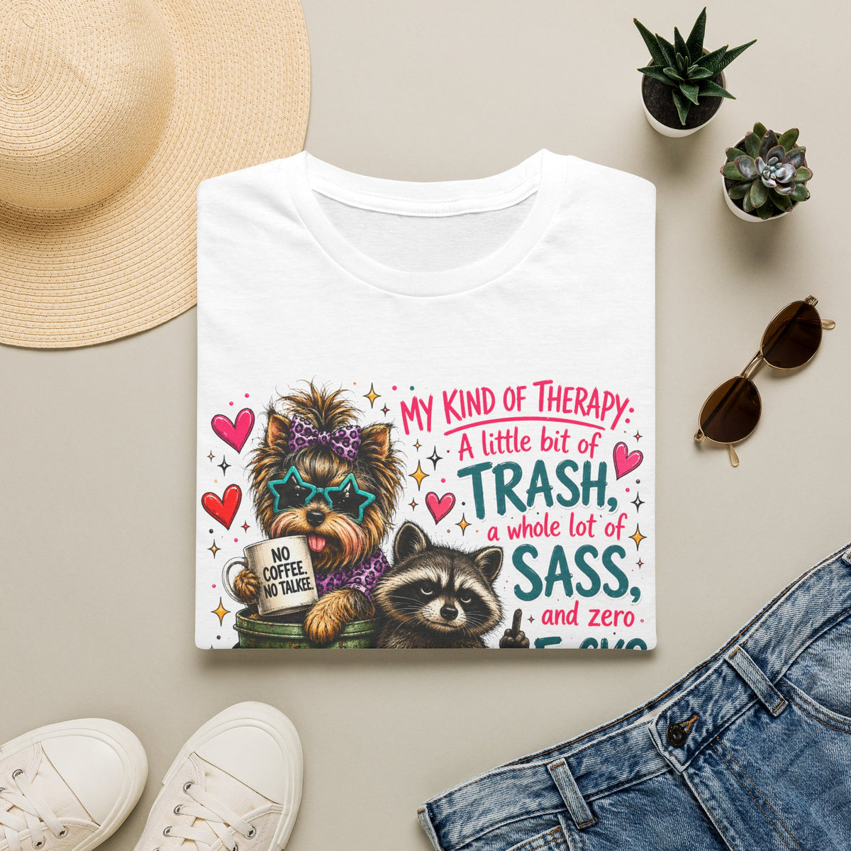 Funny ‘My Kind of Therapy’ Raccoon & Trash Panda T-Shirt — Sass & No Coffee Humor