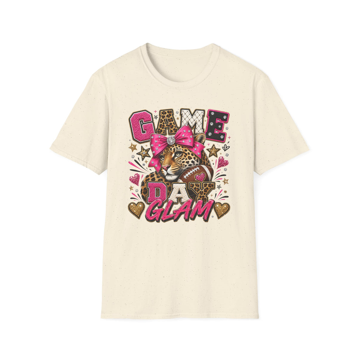Game Day Glam T-Shirt — Leopard Football Design with Pink Bow