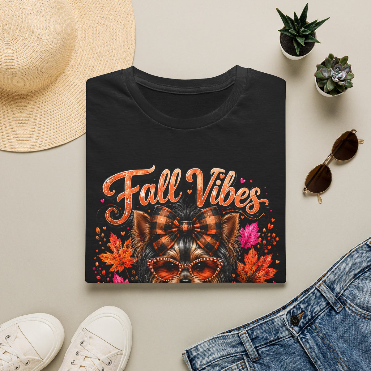 Fall Vibes T‑Shirt — Autumn Pumpkin Dog Graphic Tee