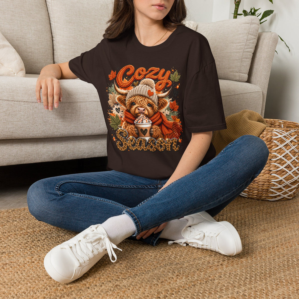 Cozy Season T-Shirt — Autumn Highland Cow Fall Sweatshirt Tee