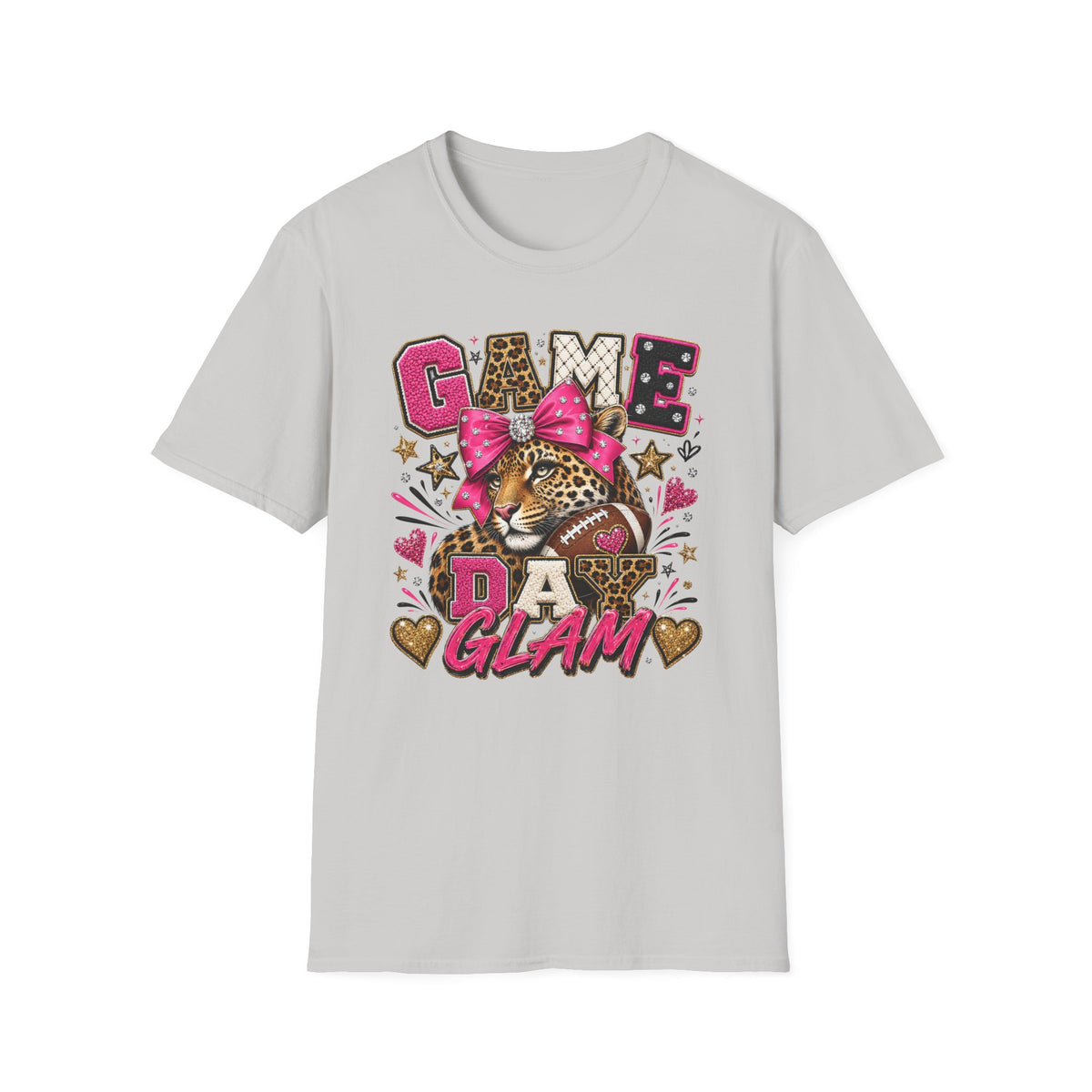 Game Day Glam T-Shirt — Leopard Football Design with Pink Bow