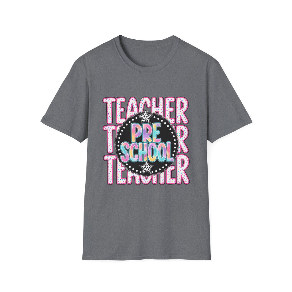 Preschool Teacher T‑Shirt — Cute Colorful 'Pre School' Chalkboard Design