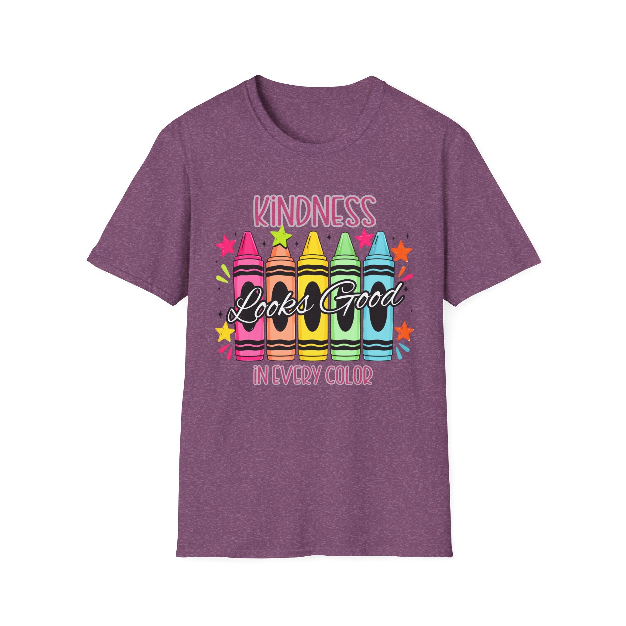 Kindness Looks Good T-Shirt — Colorful Crayon Graphic Tee for Teachers & Kids