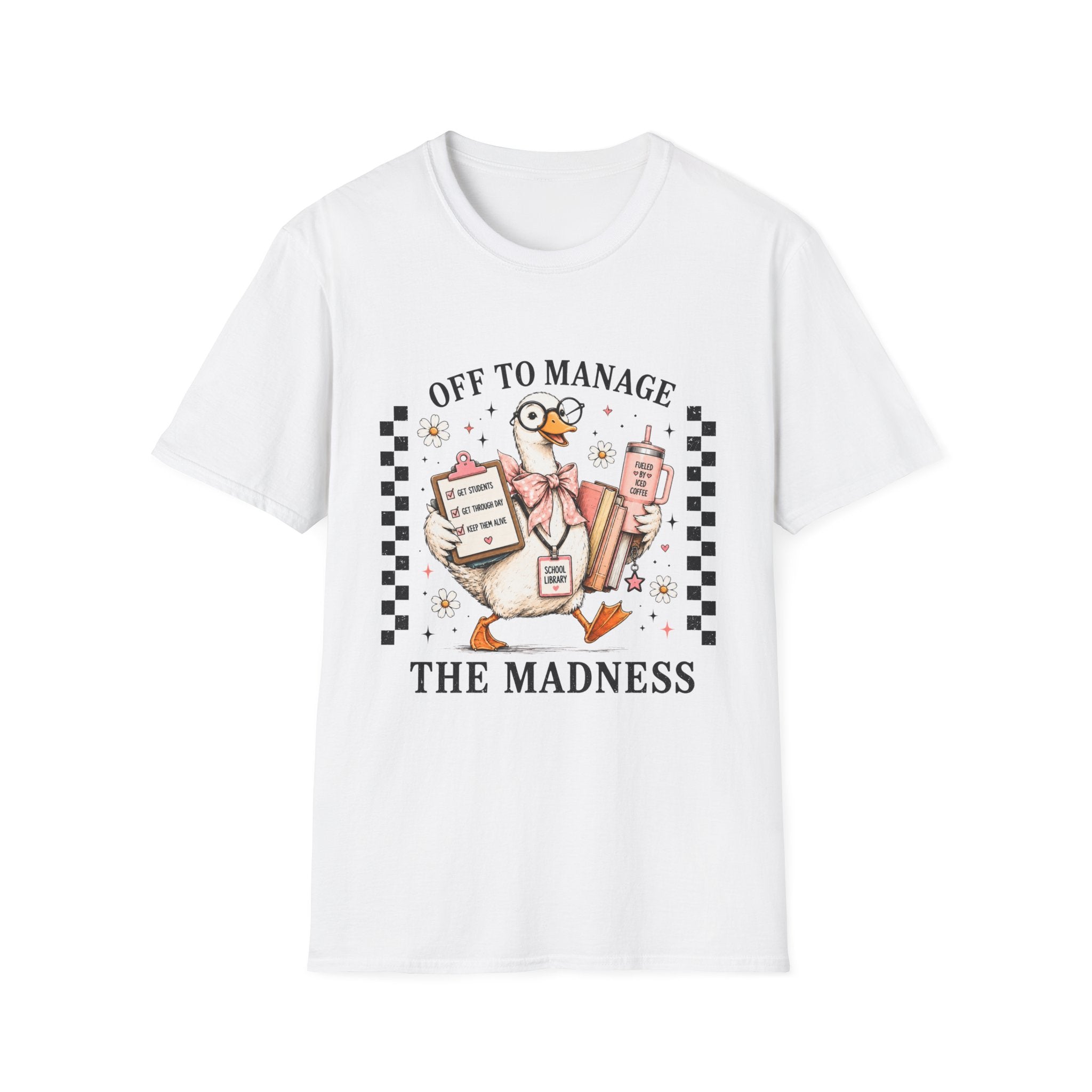 T-Shirt — "Off to Manage the Madness" Cute Duck Manager Graphic Tee