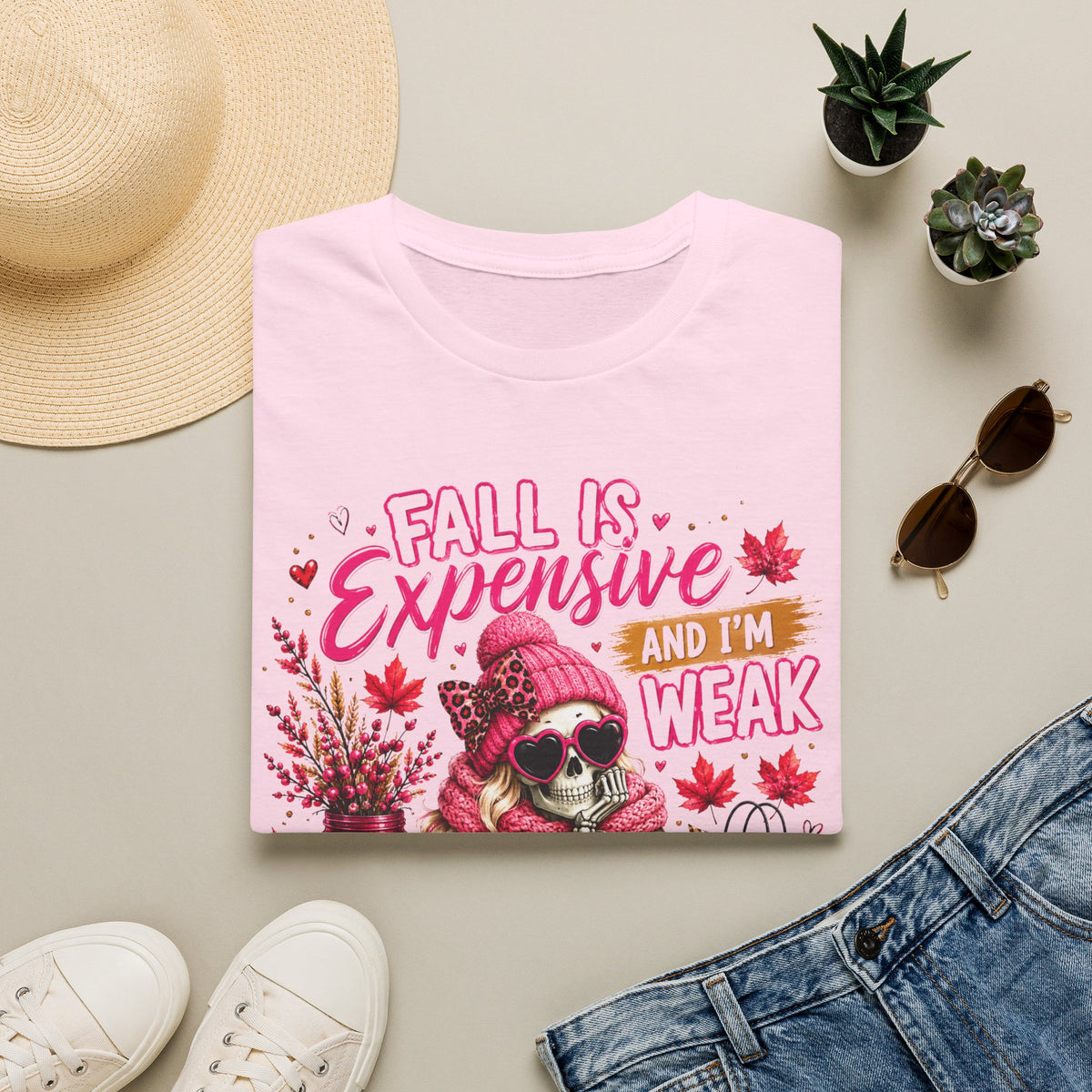 Fall Is Expensive And I’m Weak T-Shirt – Funny Autumn Skull Pumpkin Graphic Tee