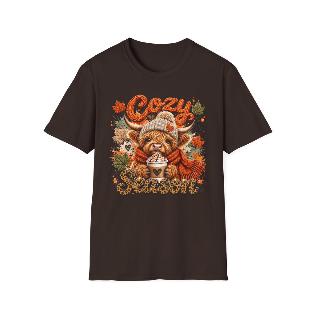 Cozy Season T-Shirt — Autumn Highland Cow Fall Sweatshirt Tee