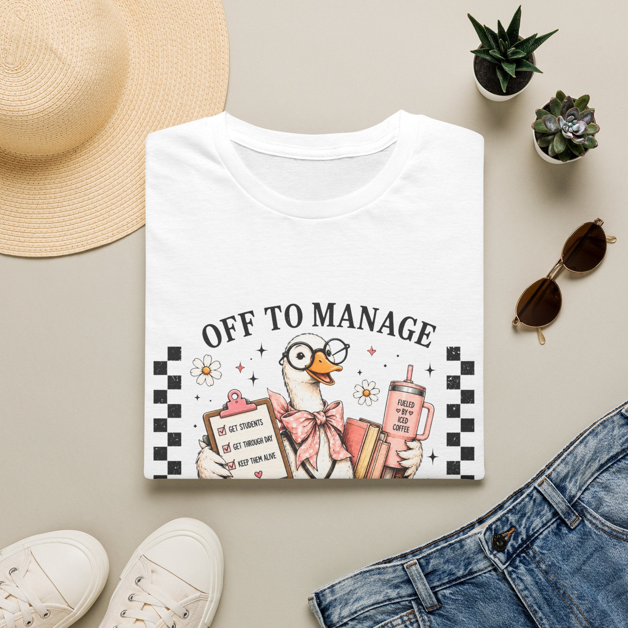 T-Shirt — "Off to Manage the Madness" Cute Duck Manager Graphic Tee