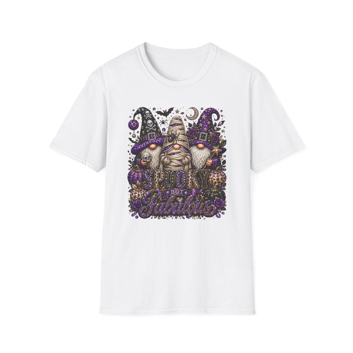 Halloween Gnome Trio T-Shirt — Cute Spooky Witch Gnomes with Pumpkins & Mummy