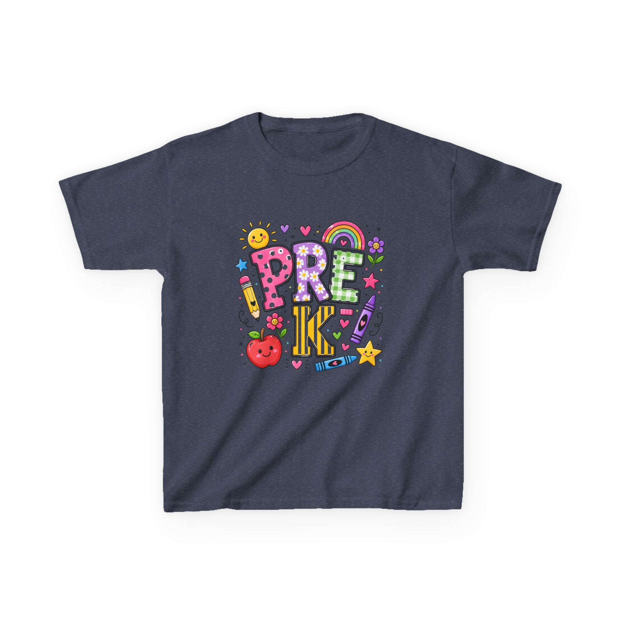 Kids Tee — Colorful 'PRE-K!' Back-to-School Shirt with Cute School Doodles