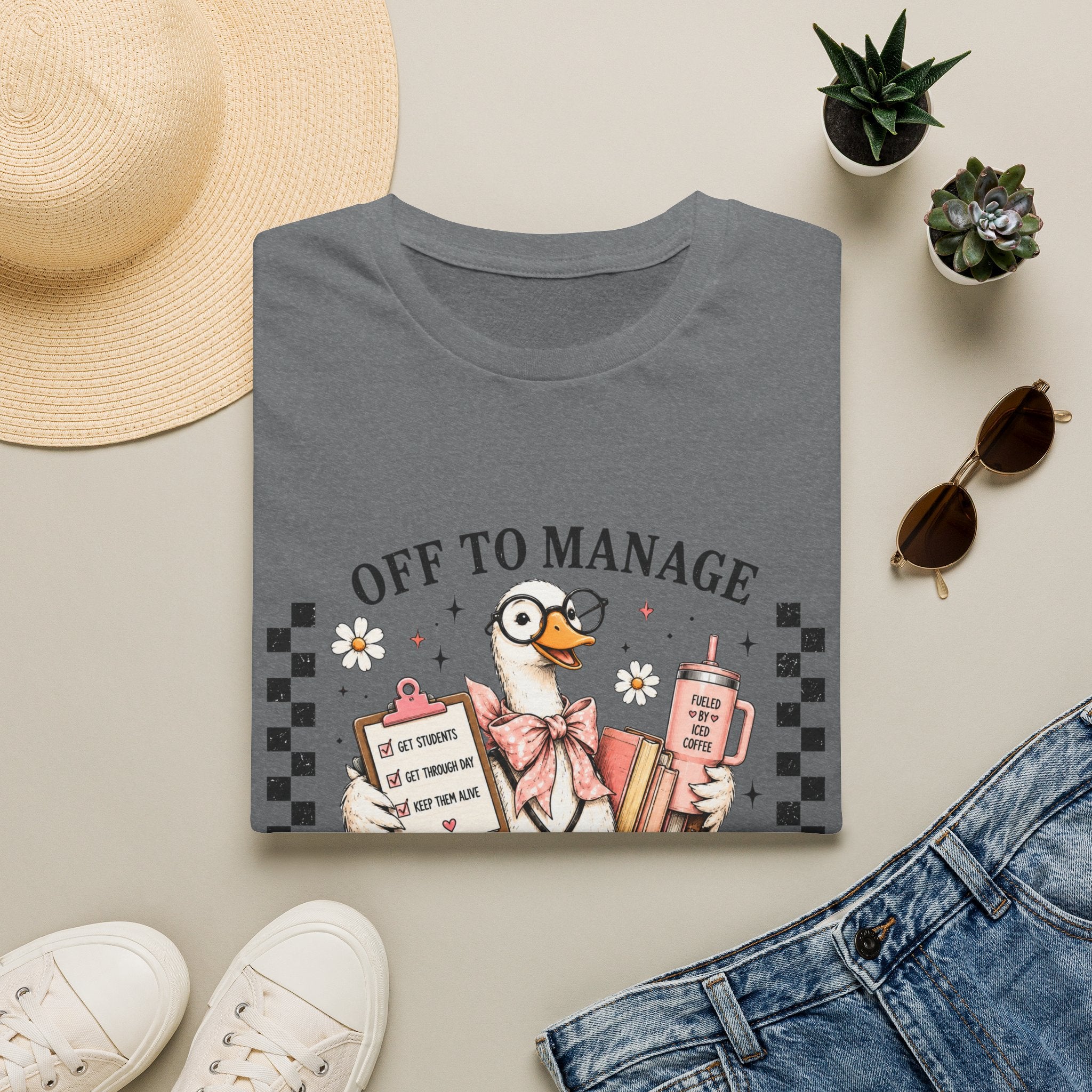 T-Shirt — "Off to Manage the Madness" Cute Duck Manager Graphic Tee