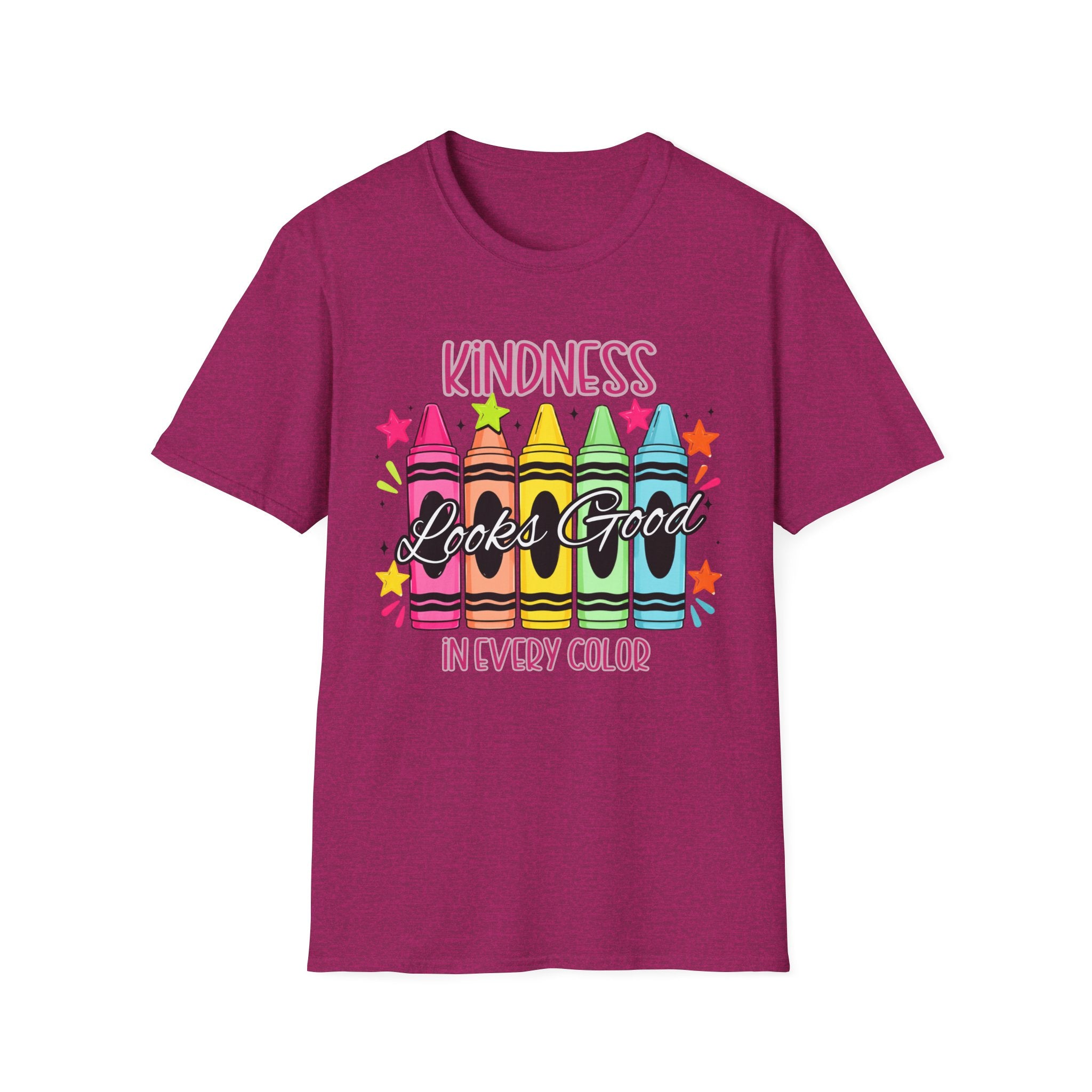Kindness Looks Good T-Shirt — Colorful Crayon Graphic Tee for Teachers & Kids
