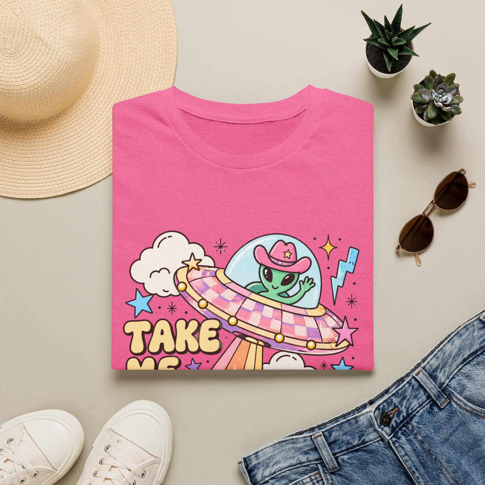 T-Shirt — “Take Me to Your Readers” Alien UFO Cute Graphic Tee