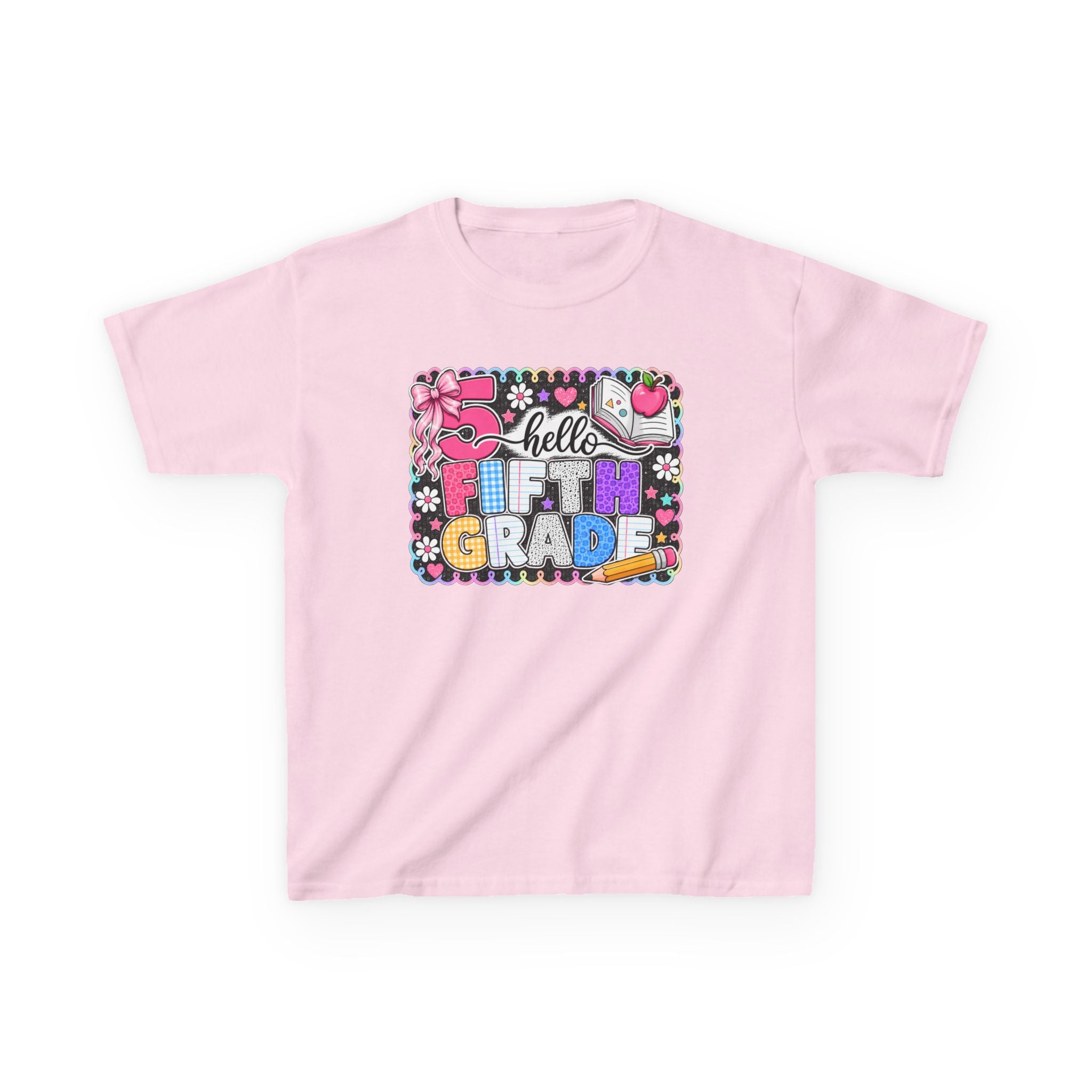 Kids T-Shirt — "Hello Fifth Grade" Colorful Back-to-School Tee
