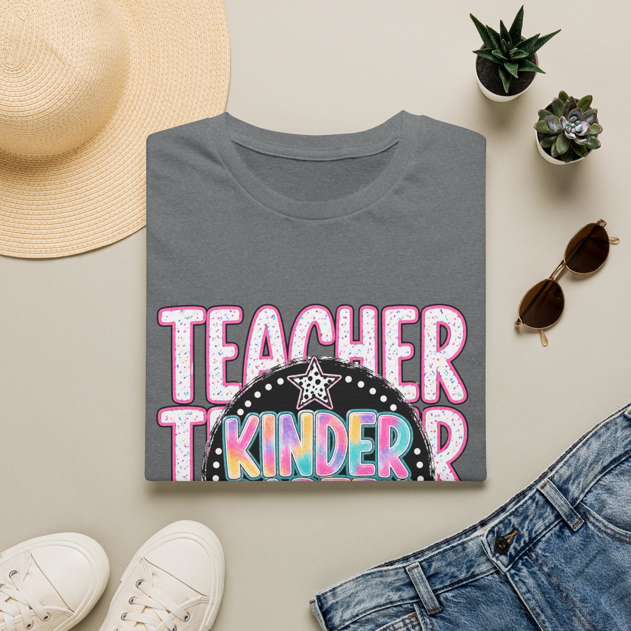 Kindergarten Teacher T-Shirt — Colorful Chalkboard 'Teacher' Design