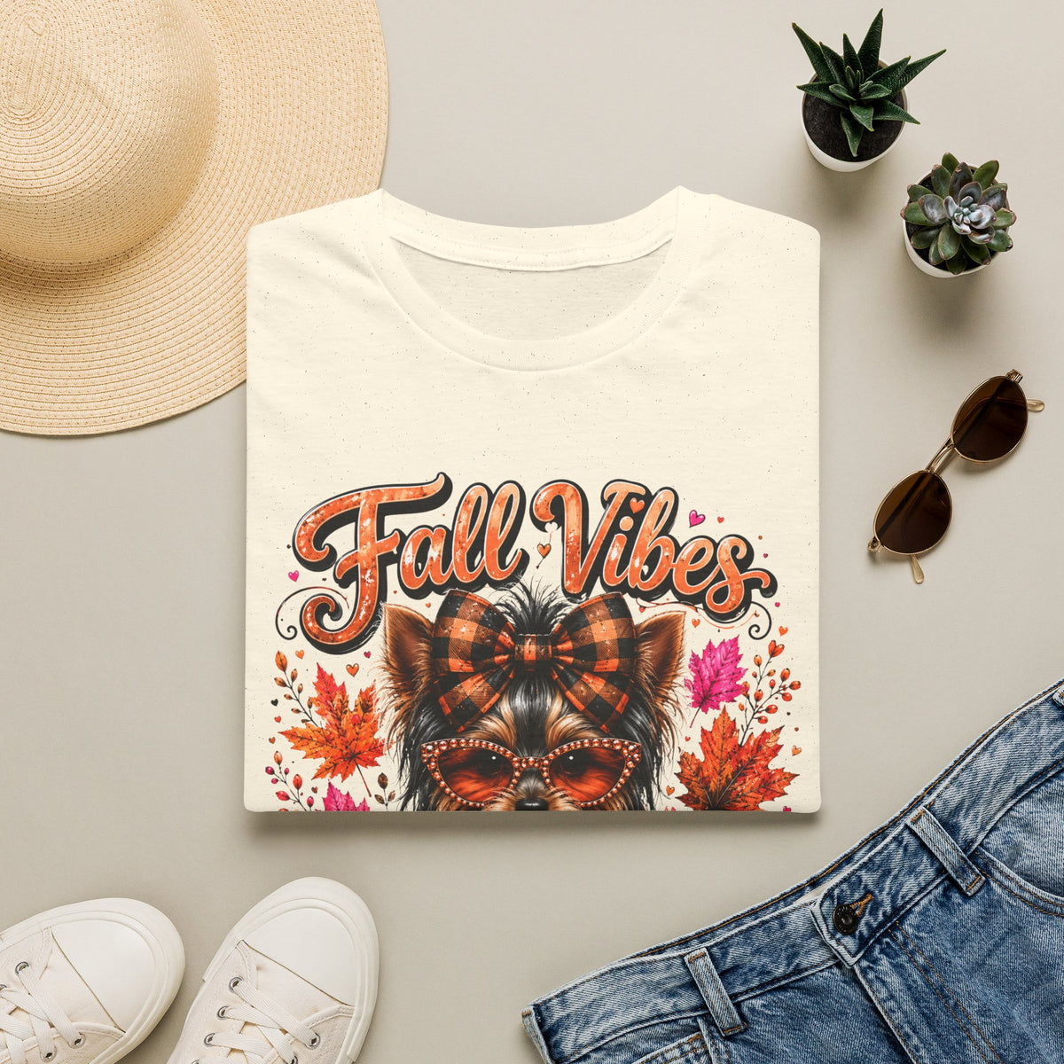 Fall Vibes T‑Shirt — Autumn Pumpkin Dog Graphic Tee