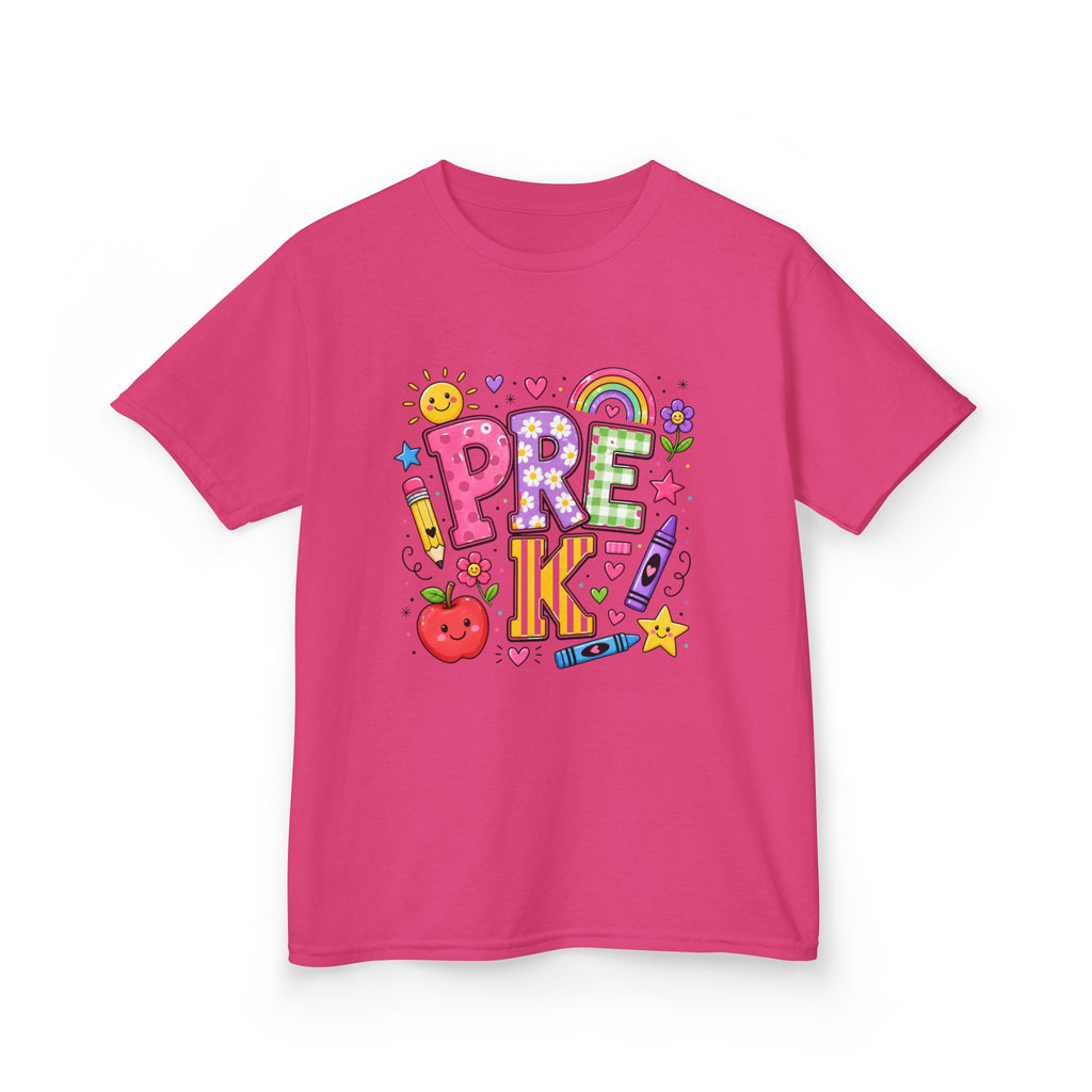 Kids Tee — Colorful 'PRE-K!' Back-to-School Shirt with Cute School Doodles