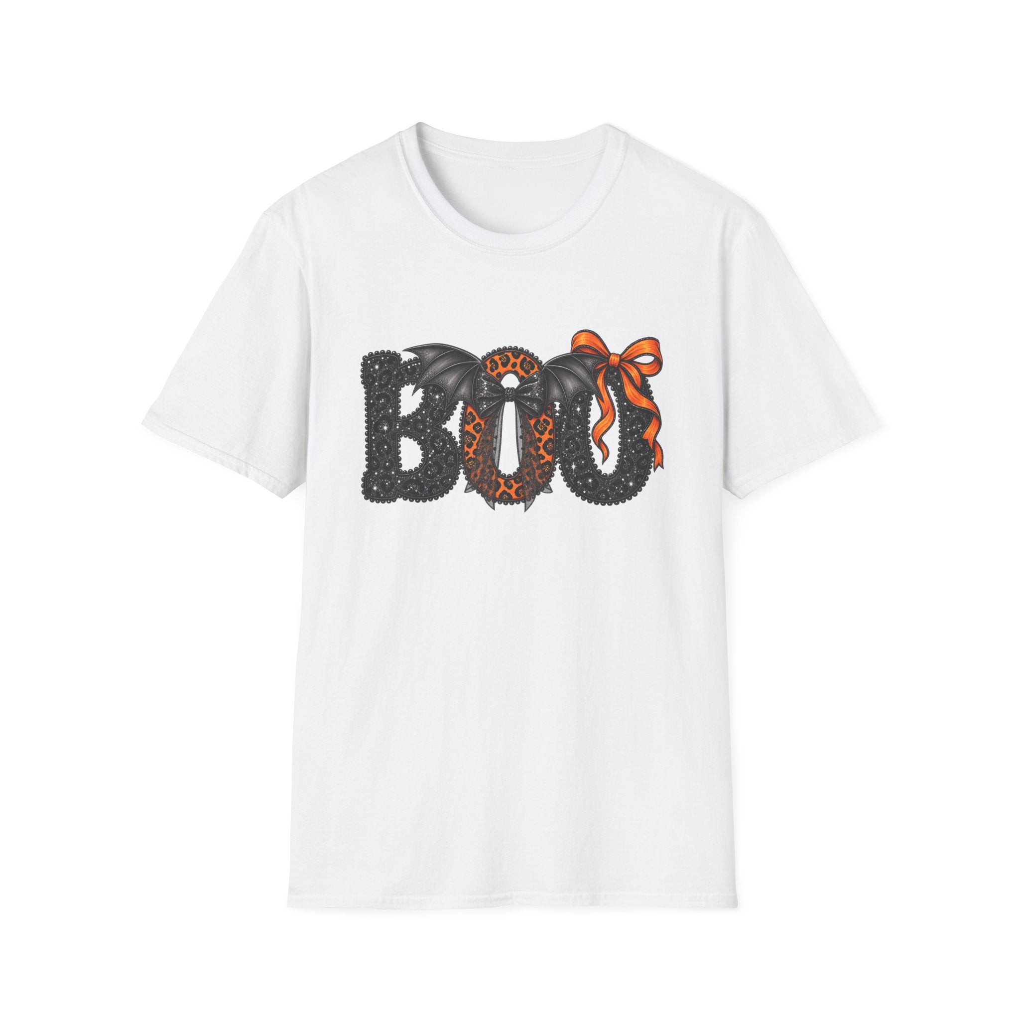 Boo Halloween T-Shirt — Leopard Bat Bow "BOO" Graphic Tee