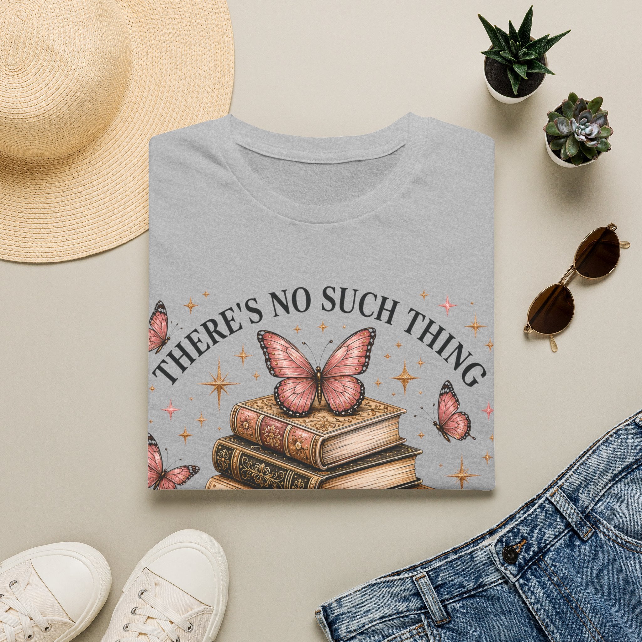 Book Lover T-Shirt — "There's No Such Thing as Too Many Books" Vintage Butterfly Design
