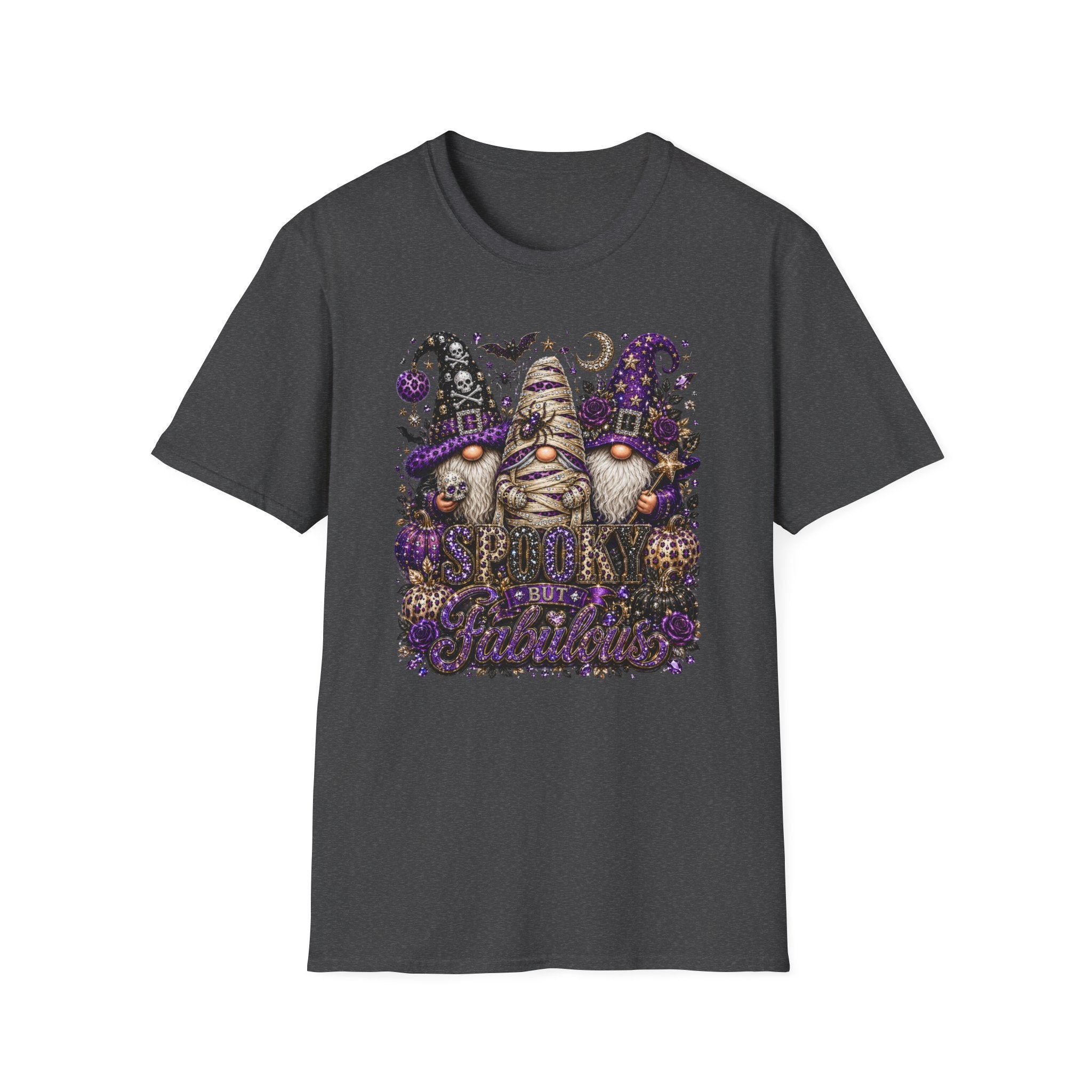Halloween Gnome Trio T-Shirt — Cute Spooky Witch Gnomes with Pumpkins & Mummy