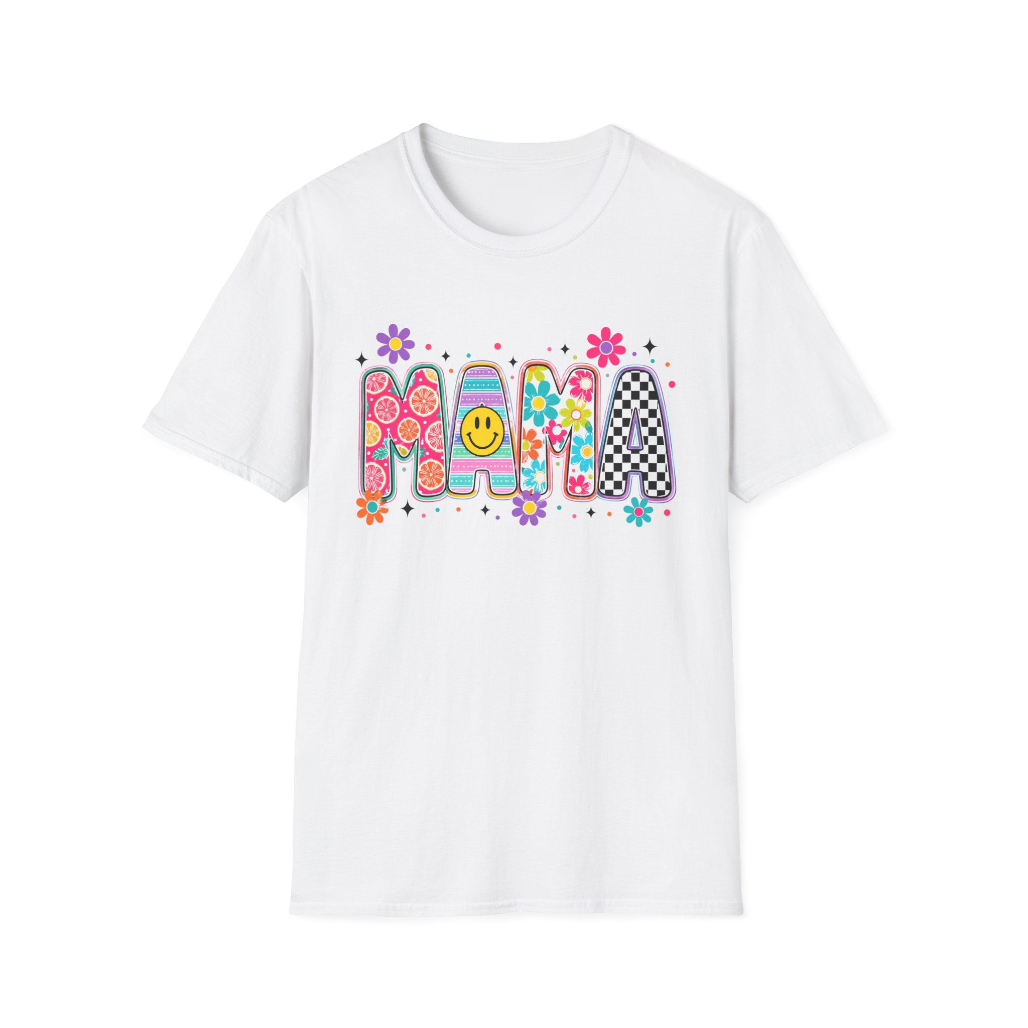 Mama Retro Floral Smiley T-Shirt — 70s Vibe Mother's Day Tee