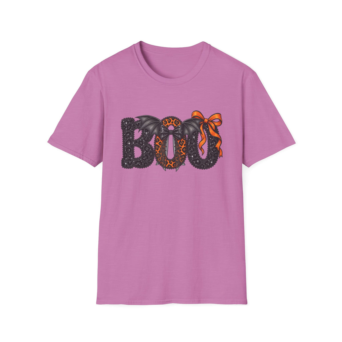 Boo Halloween T-Shirt — Leopard Bat Bow "BOO" Graphic Tee