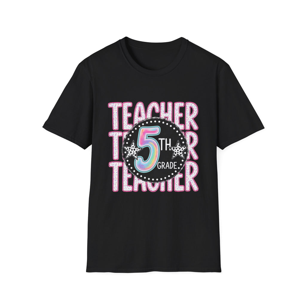 5th Grade Teacher T-Shirt — Colorful Chalkboard Design