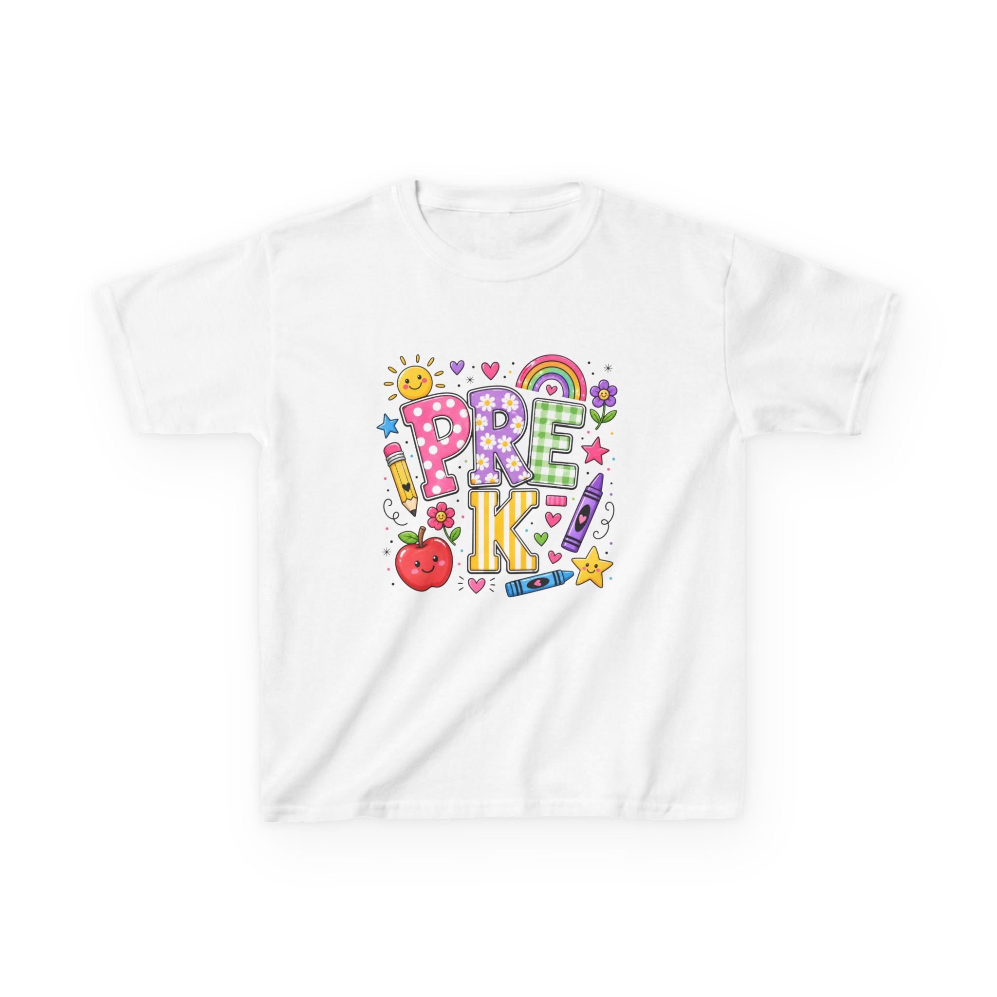 Kids Tee — Colorful 'PRE-K!' Back-to-School Shirt with Cute School Doodles