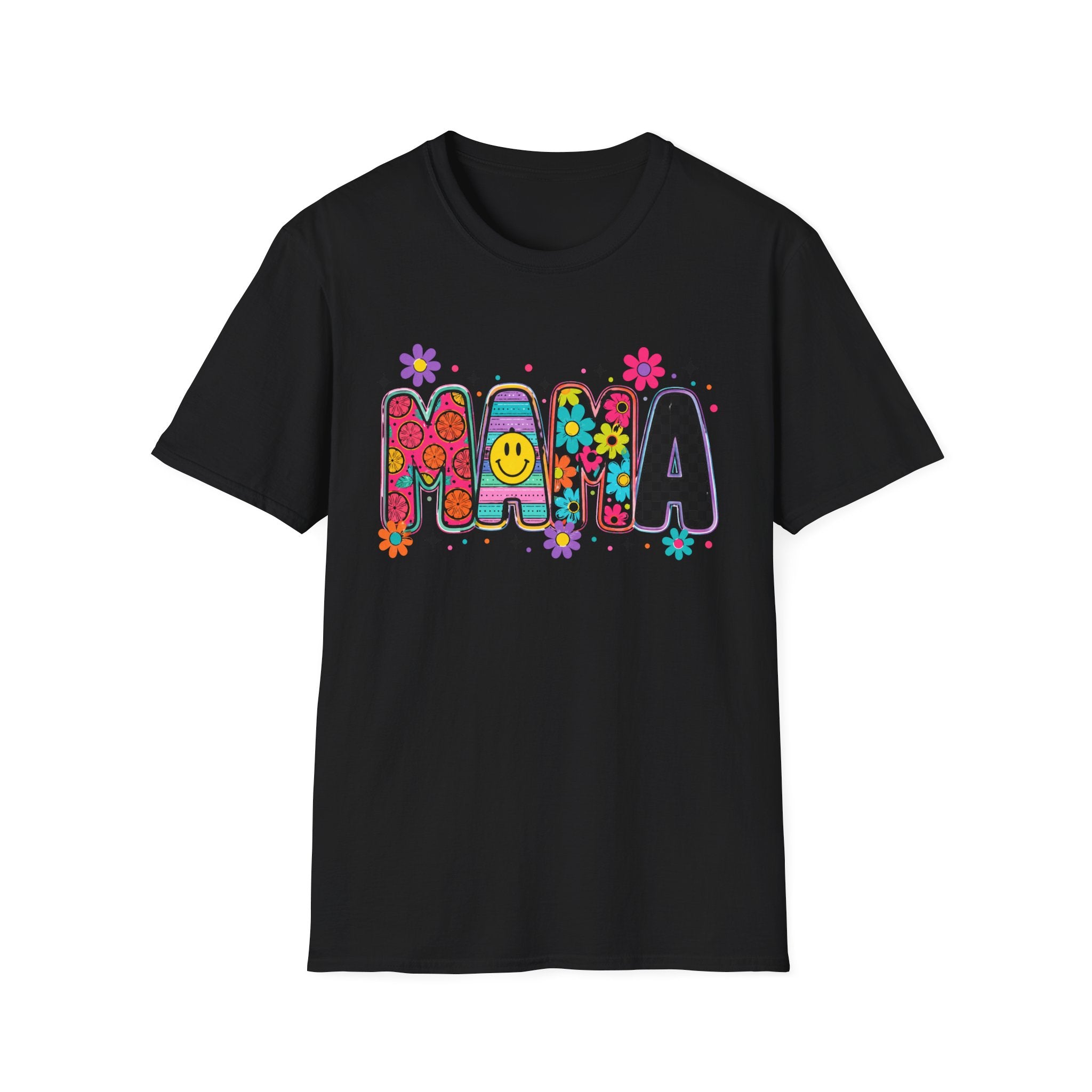 Mama Retro Floral Smiley T-Shirt — 70s Vibe Mother's Day Tee
