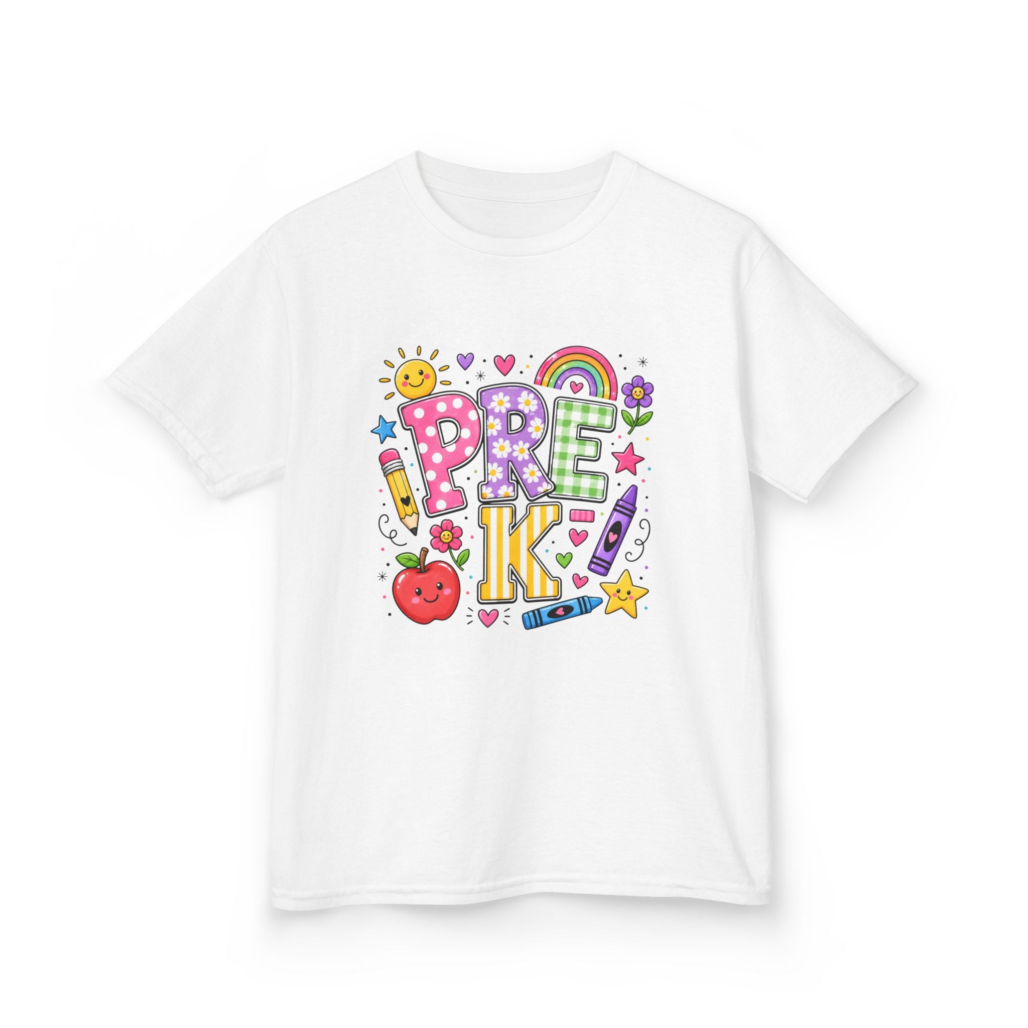 Kids Tee — Colorful 'PRE-K!' Back-to-School Shirt with Cute School Doodles