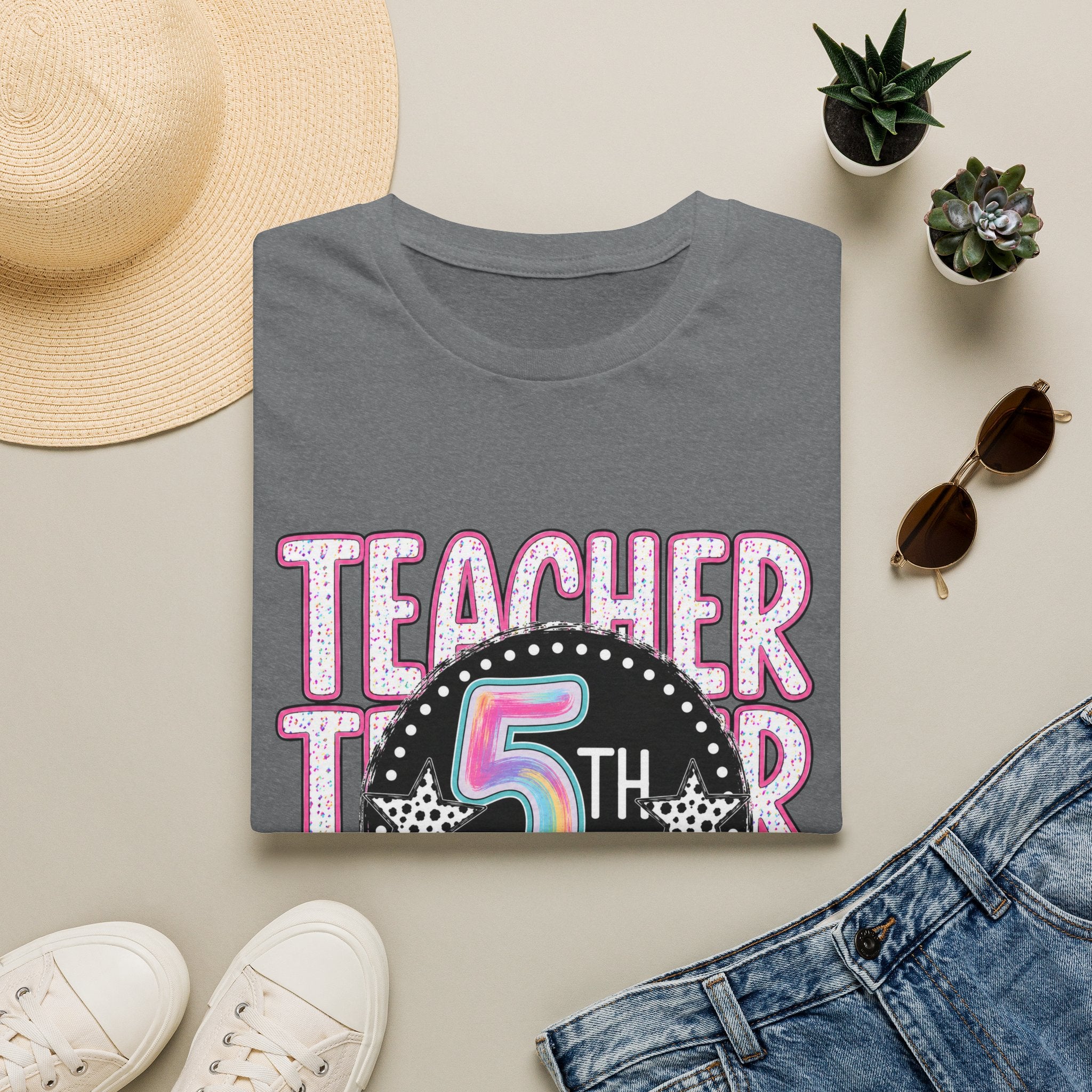 5th Grade Teacher T-Shirt — Colorful Chalkboard Design