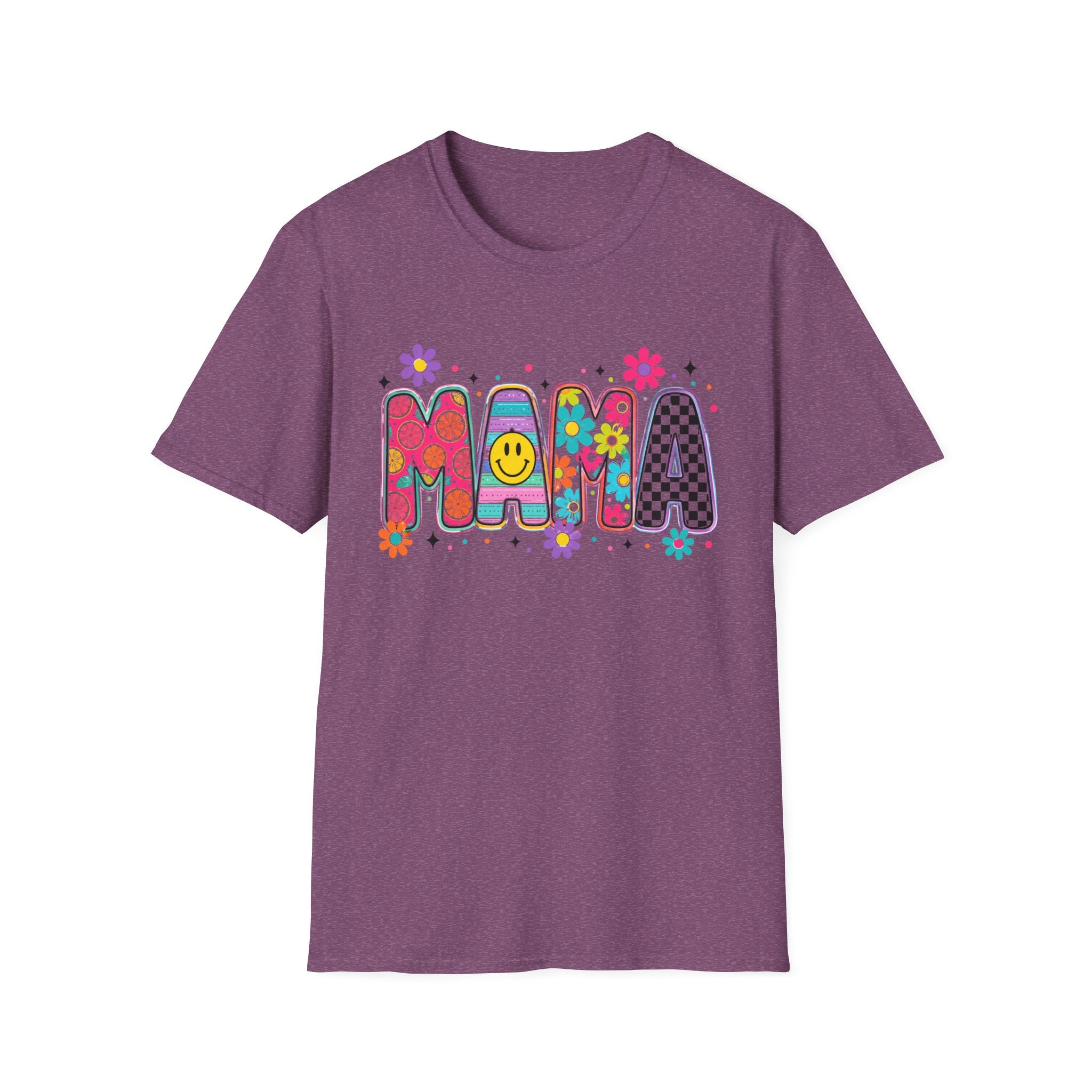Mama Retro Floral Smiley T-Shirt — 70s Vibe Mother's Day Tee